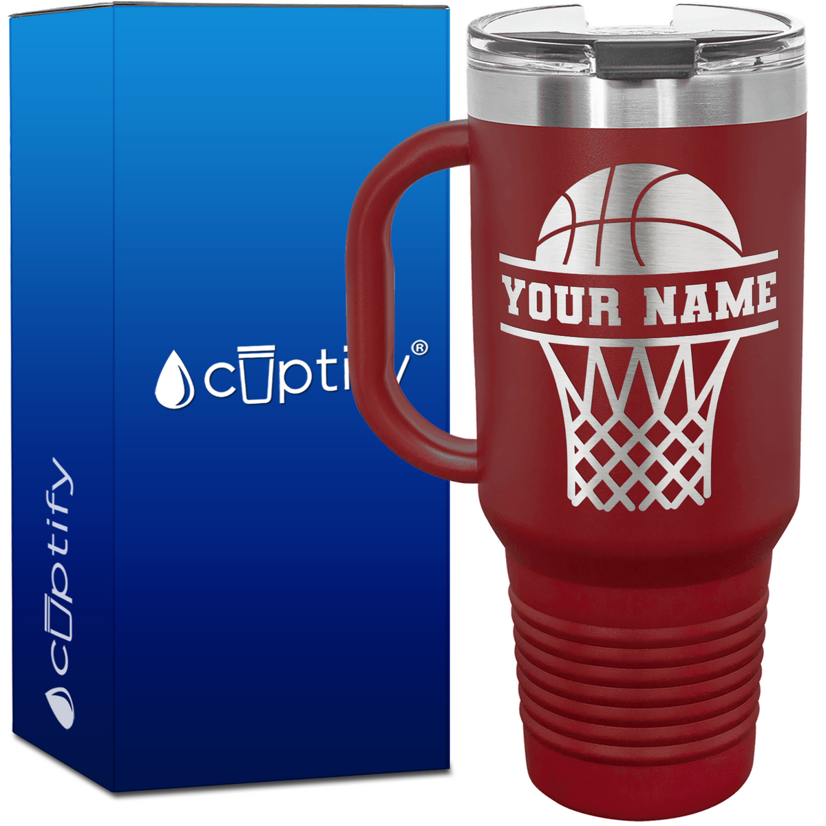 Personalized Basketball and Net 40oz Basketball Travel Mug