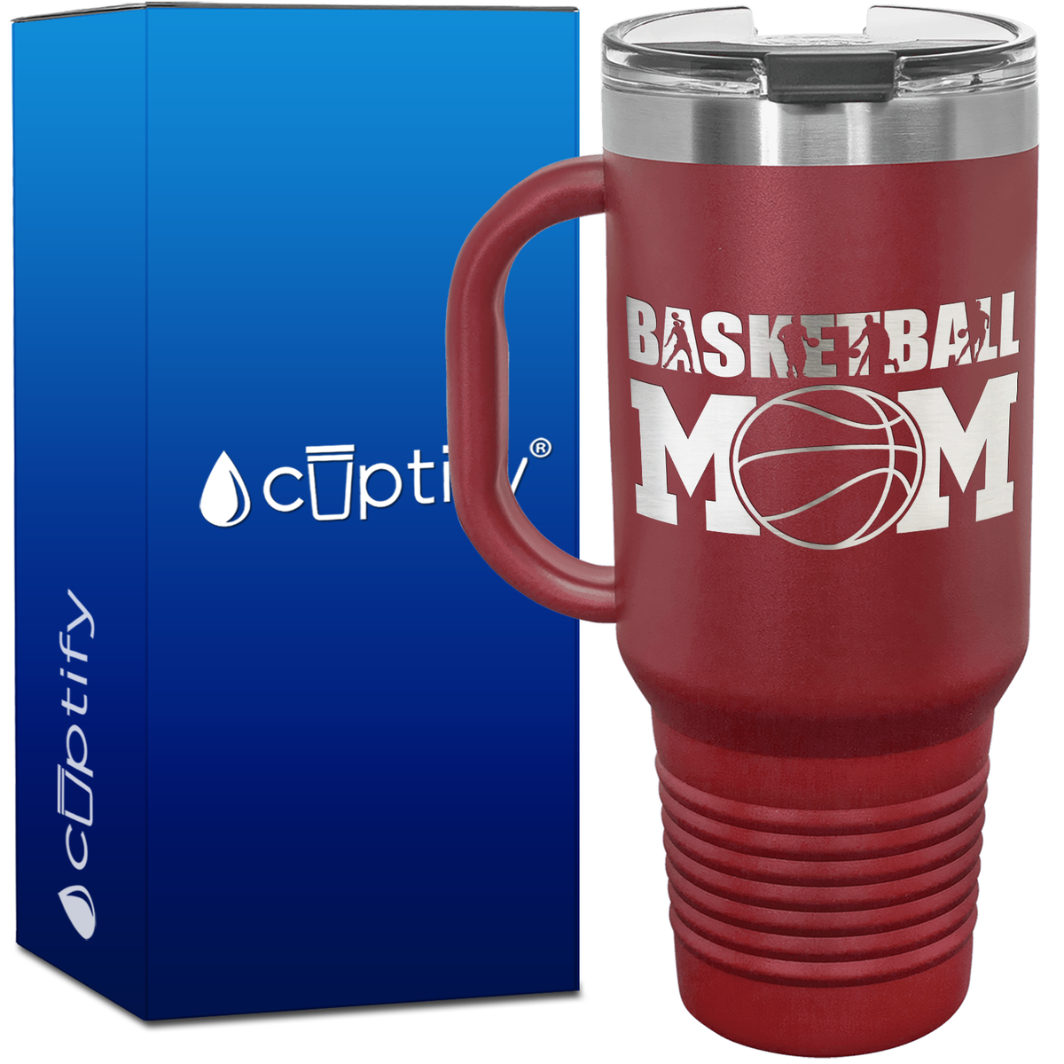 Basketball Mom Player Silhouettes 40oz Basketball Travel Mug