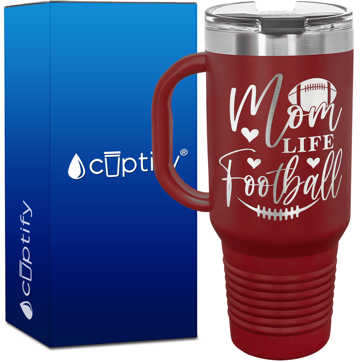 Mom Life Football 40oz Football Travel Mug