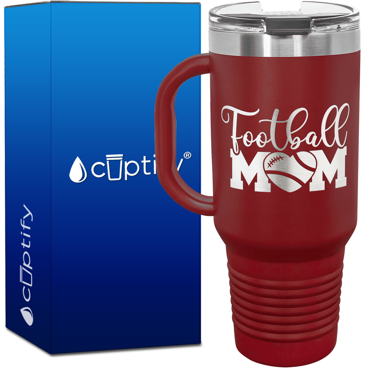Football Mom Heart 40oz Football Travel Mug
