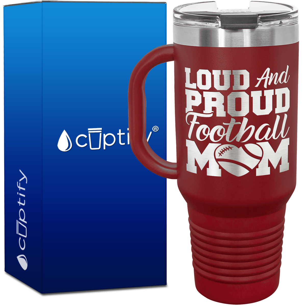 Loud and Proud Football Mom Heart 40oz Football Travel Mug