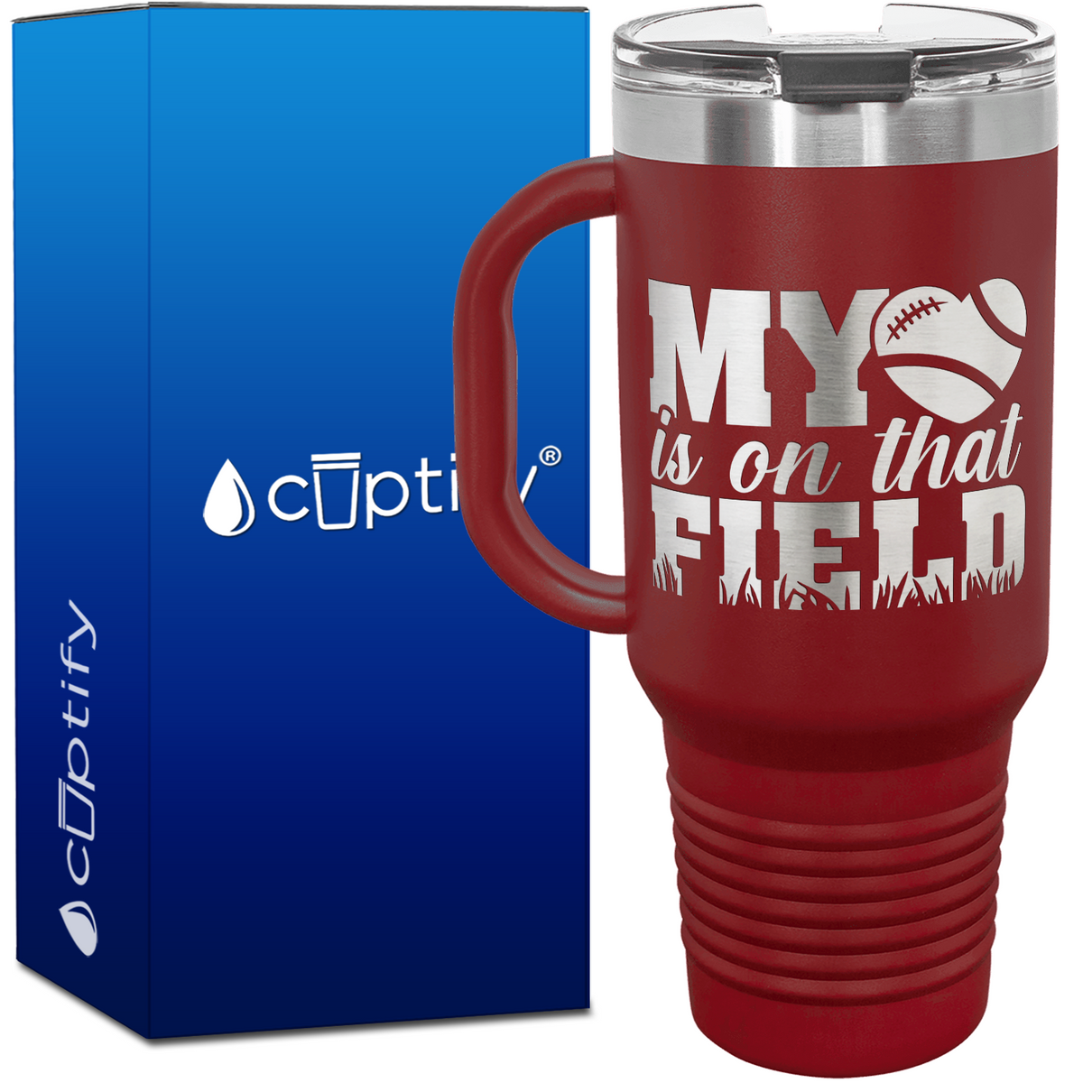 My Heart is on That Field Football 40oz Football Travel Mug