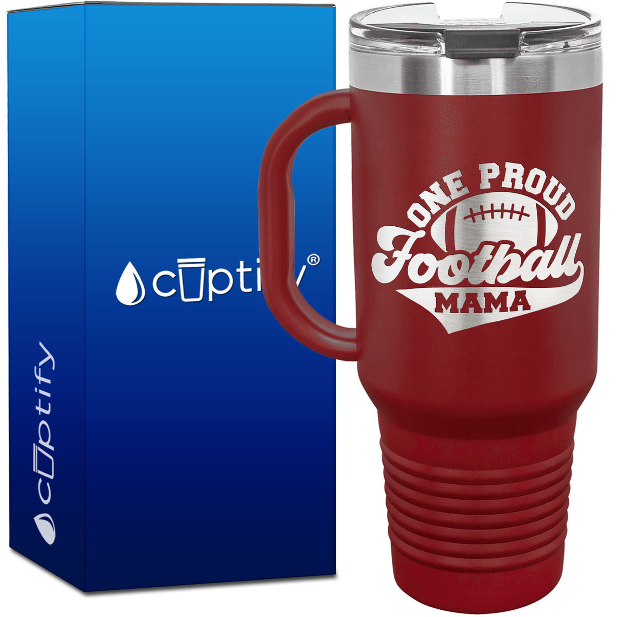 One Proud Football Mama 40oz Football Travel Mug