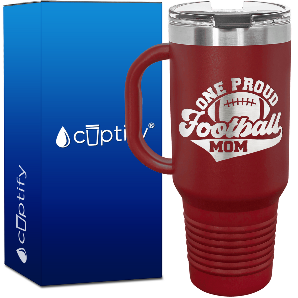 One Proud Football Mom 40oz Football Travel Mug