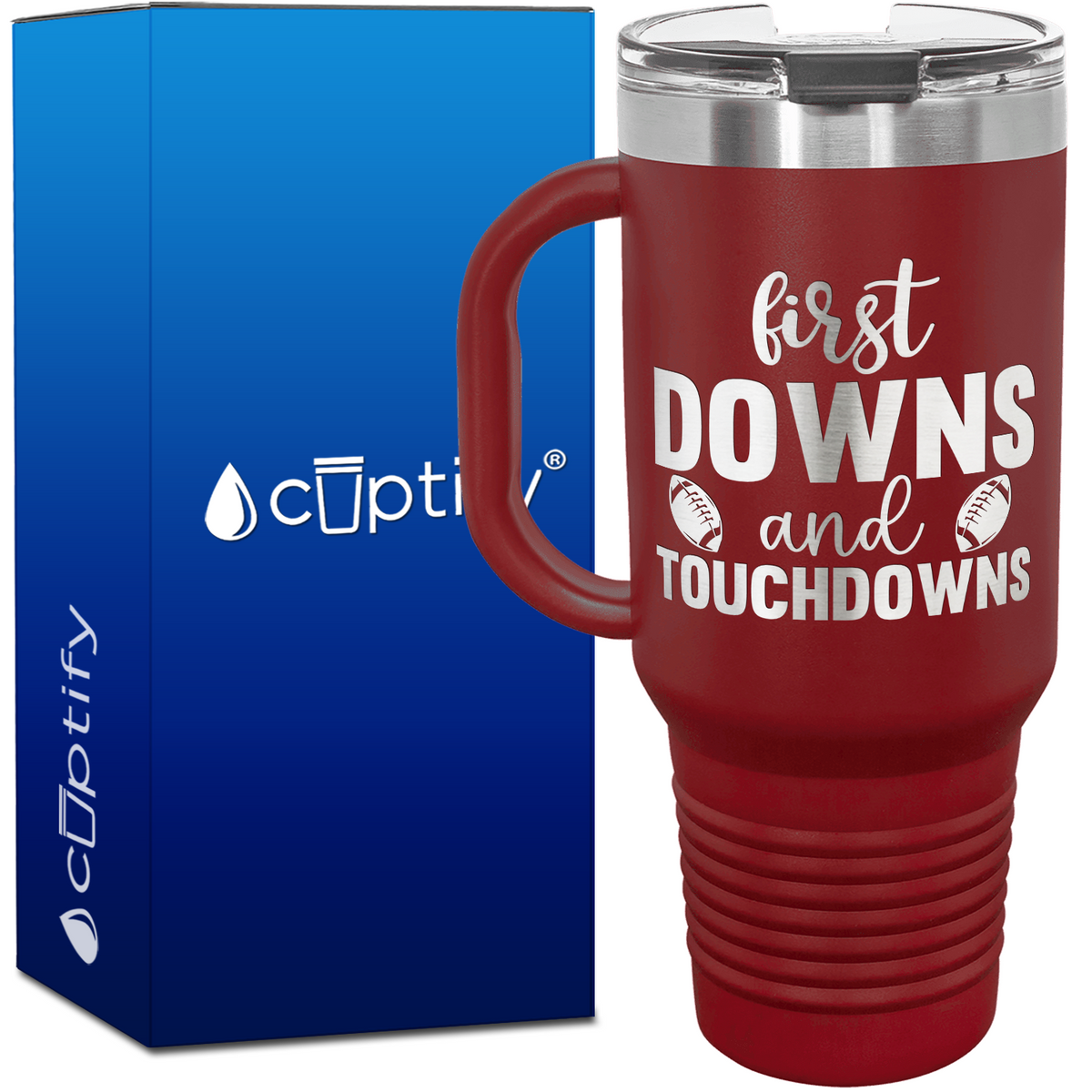 First Downs and Touchdowns 40oz Football Travel Mug