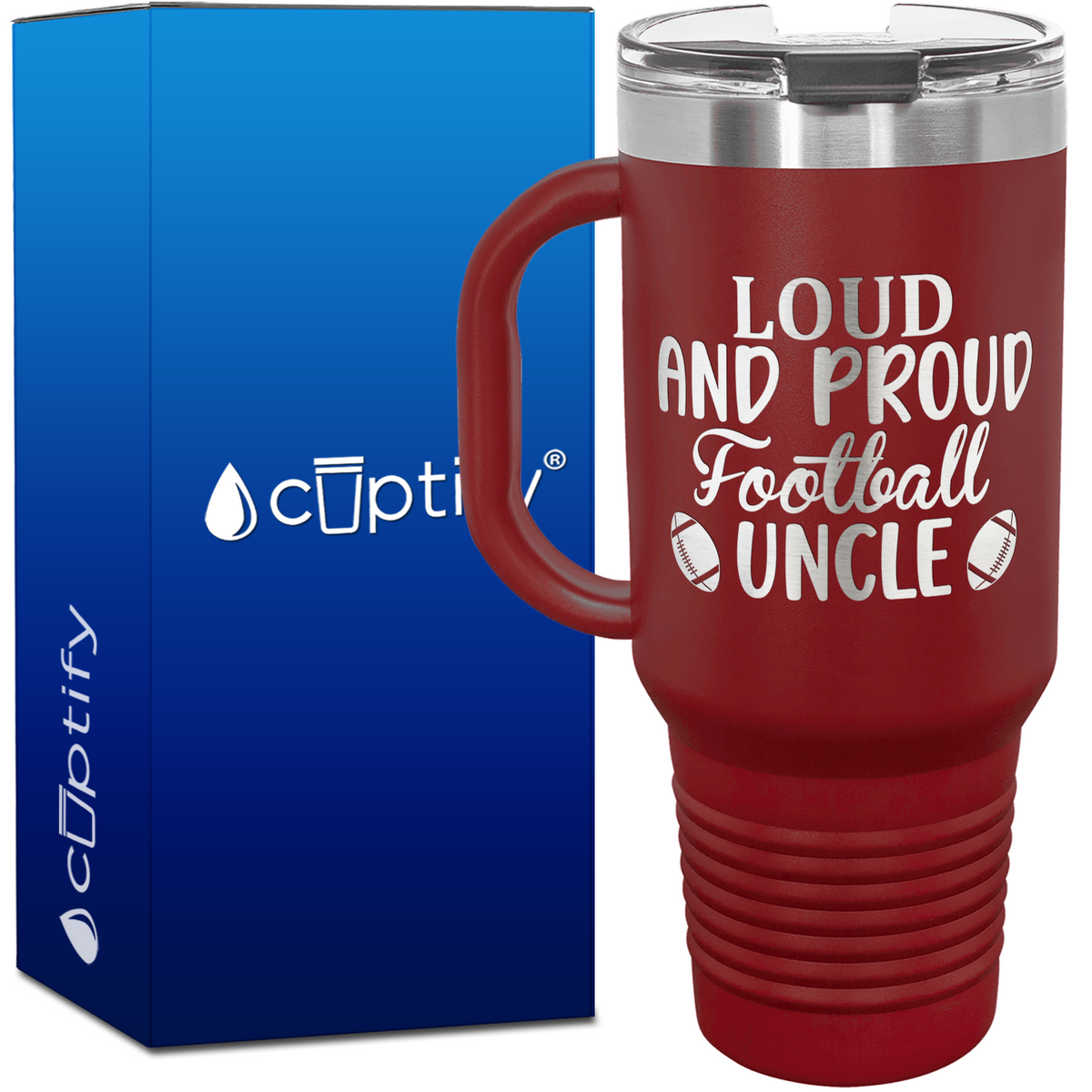 Loud and Proud Football Uncle 40oz Football Travel Mug