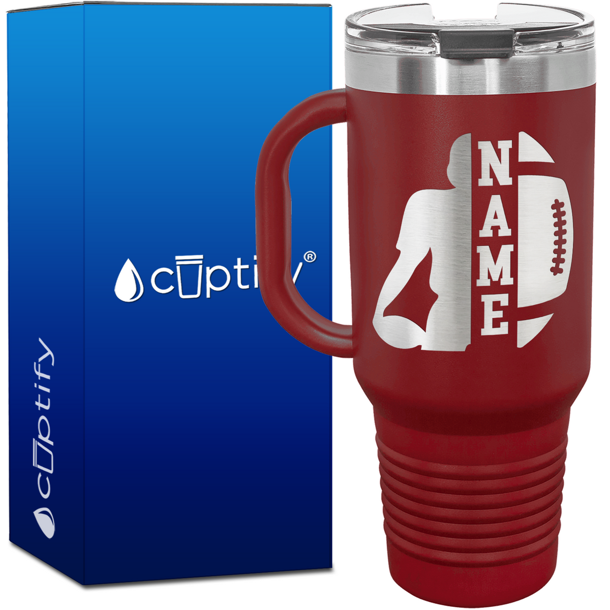Personalized Football Player with Football 40oz Football Travel Mug