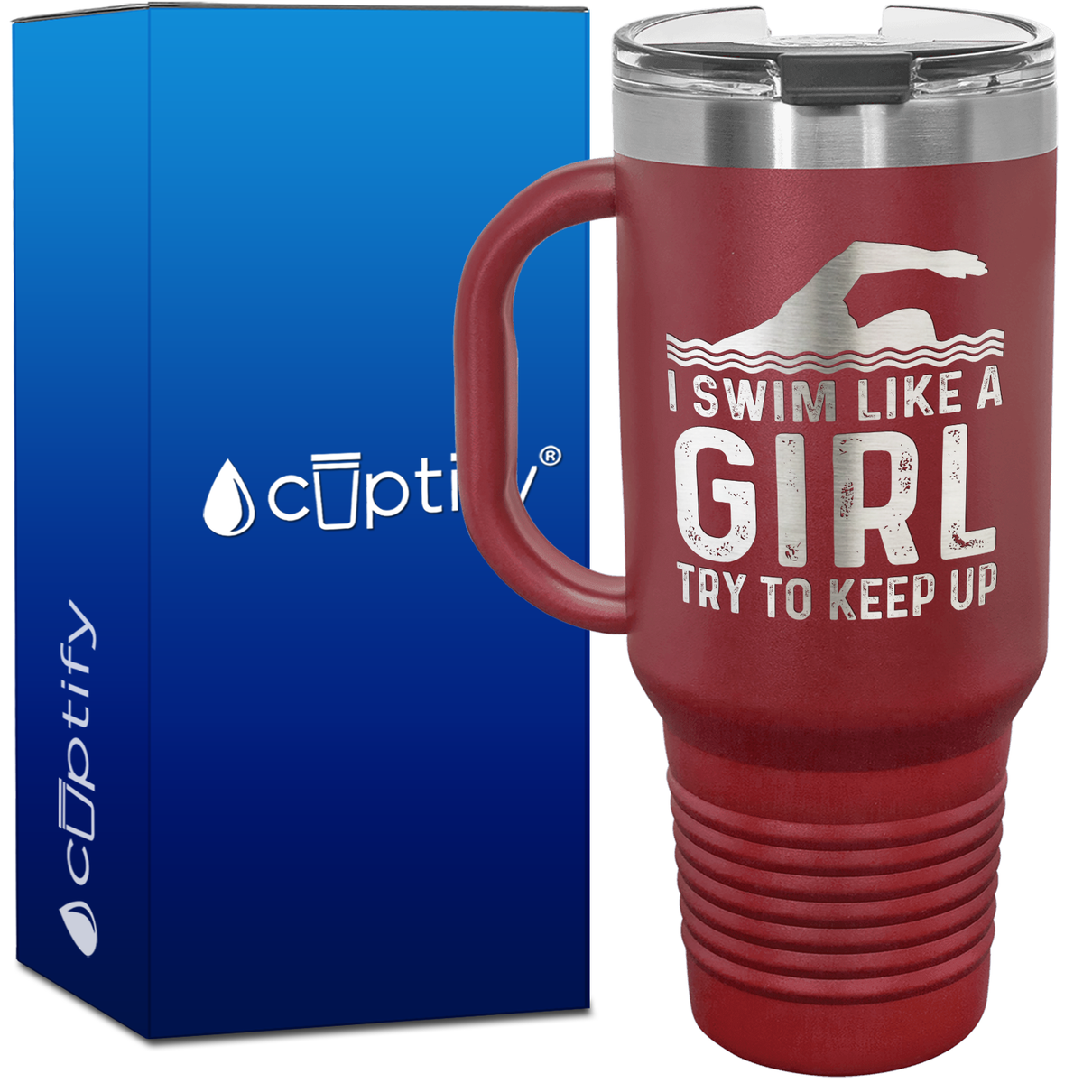 I Swim Like a Girl Try to Keep Up 40oz Swimming Travel Mug