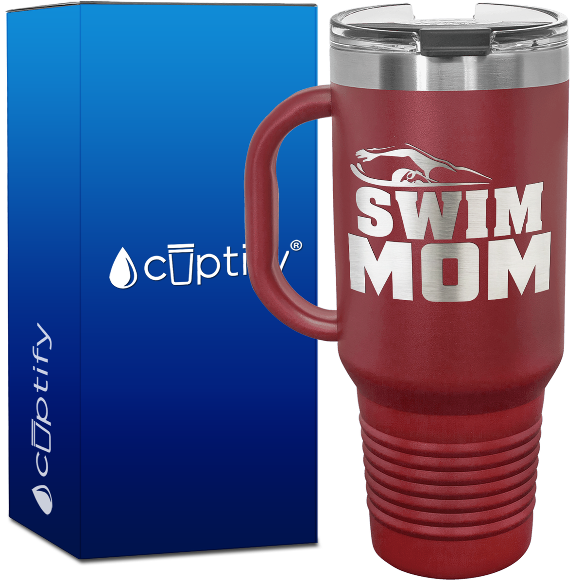 Swim Mom with Swimmer Silhoutte 40oz Swimming Travel Mug