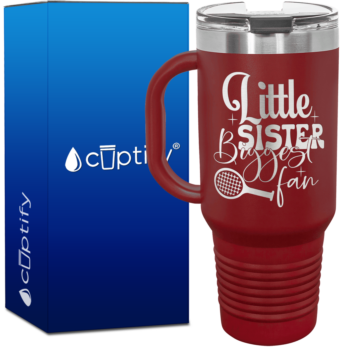 Little Sister Biggest Fan Tennis 40oz Tennis Travel Mug
