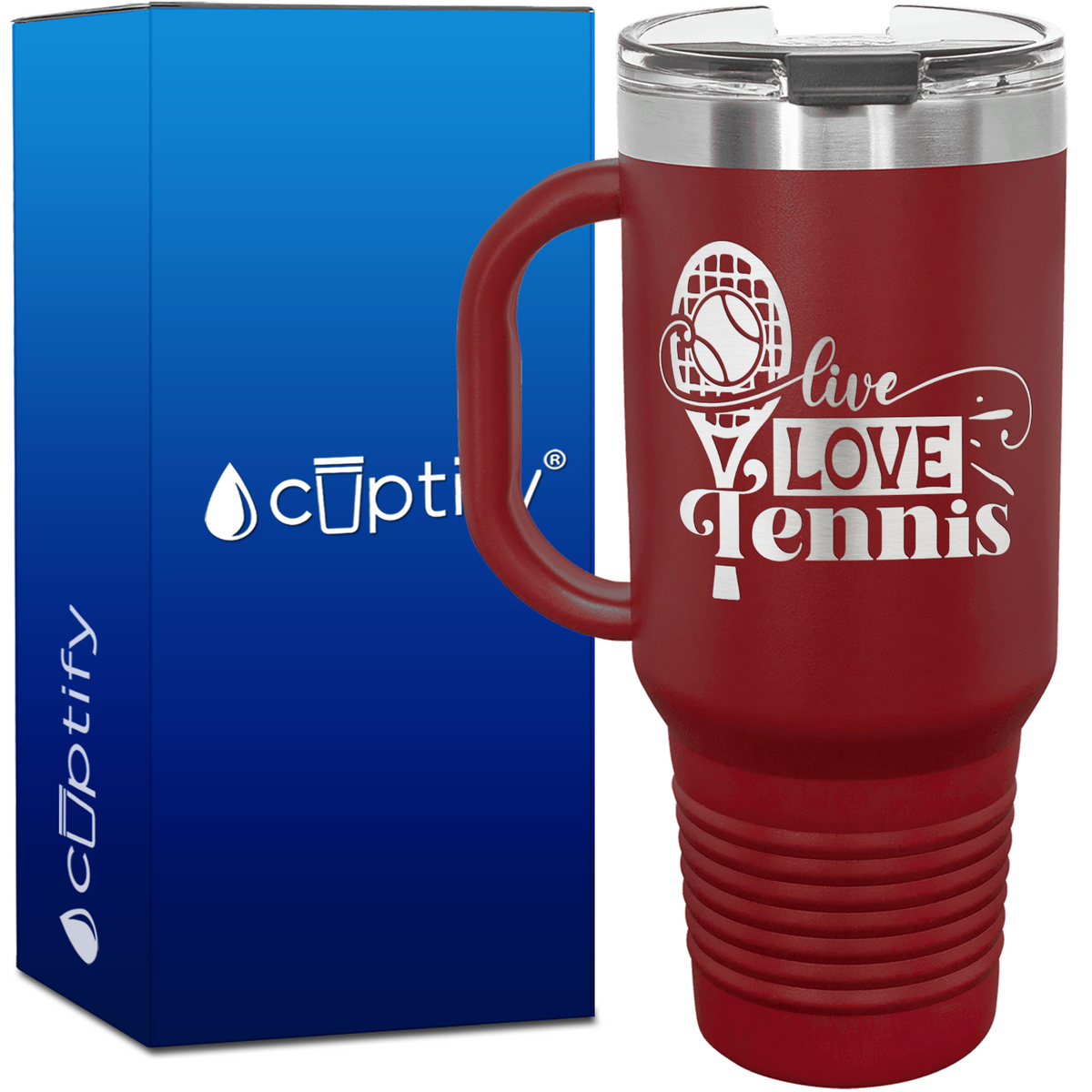 Live Love Tennis with Racket 40oz Tennis Travel Mug