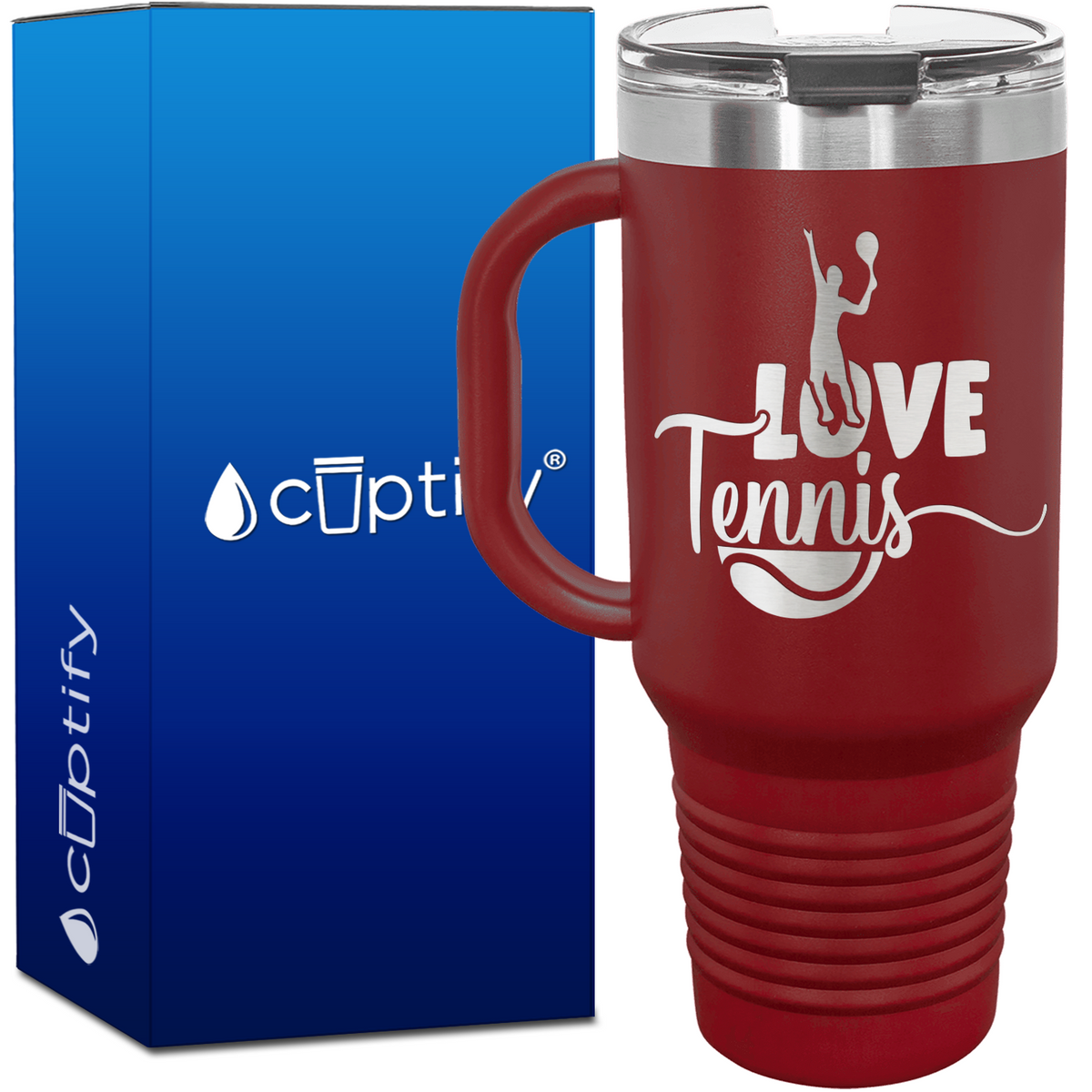 Love Tennis with Player Silhouette 40oz Tennis Travel Mug