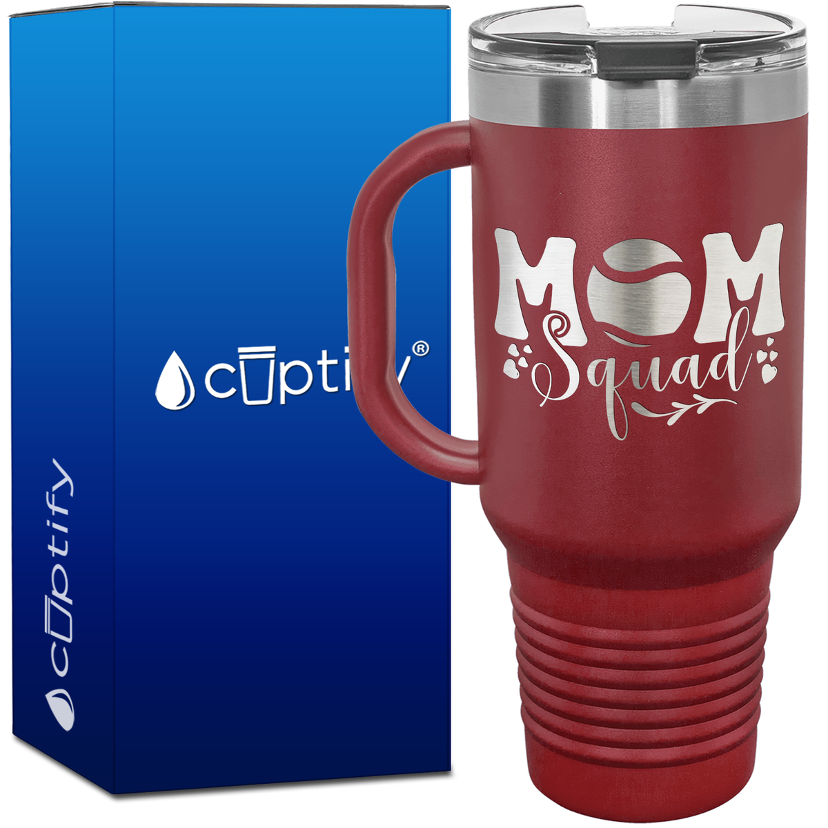 Mom Squad Tennis with Hearts 40oz Tennis Travel Mug