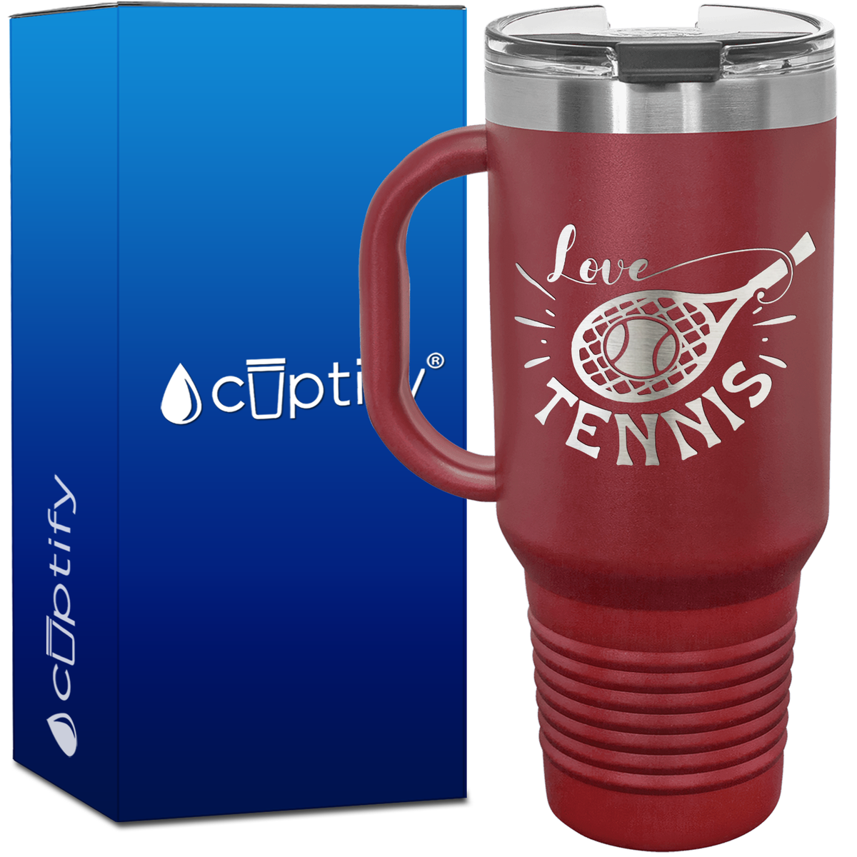 Love Tennis with Racket 40oz Tennis Travel Mug