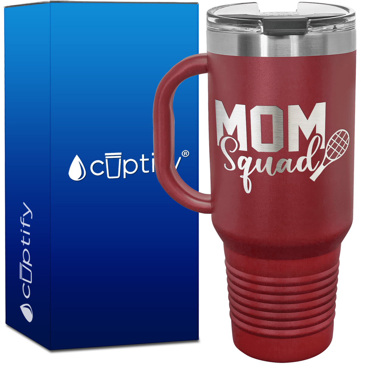 Mom Squad Tennis with Racket 40oz Tennis Travel Mug