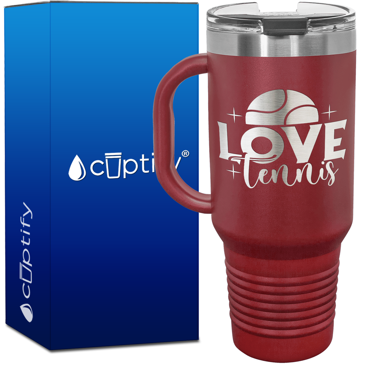 Love Tennis with Half Ball 40oz Tennis Travel Mug