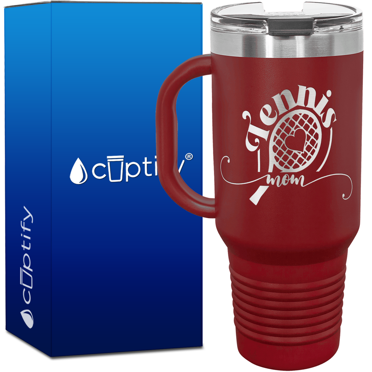 Tennis Mom Racket with Heart 40oz Tennis Travel Mug
