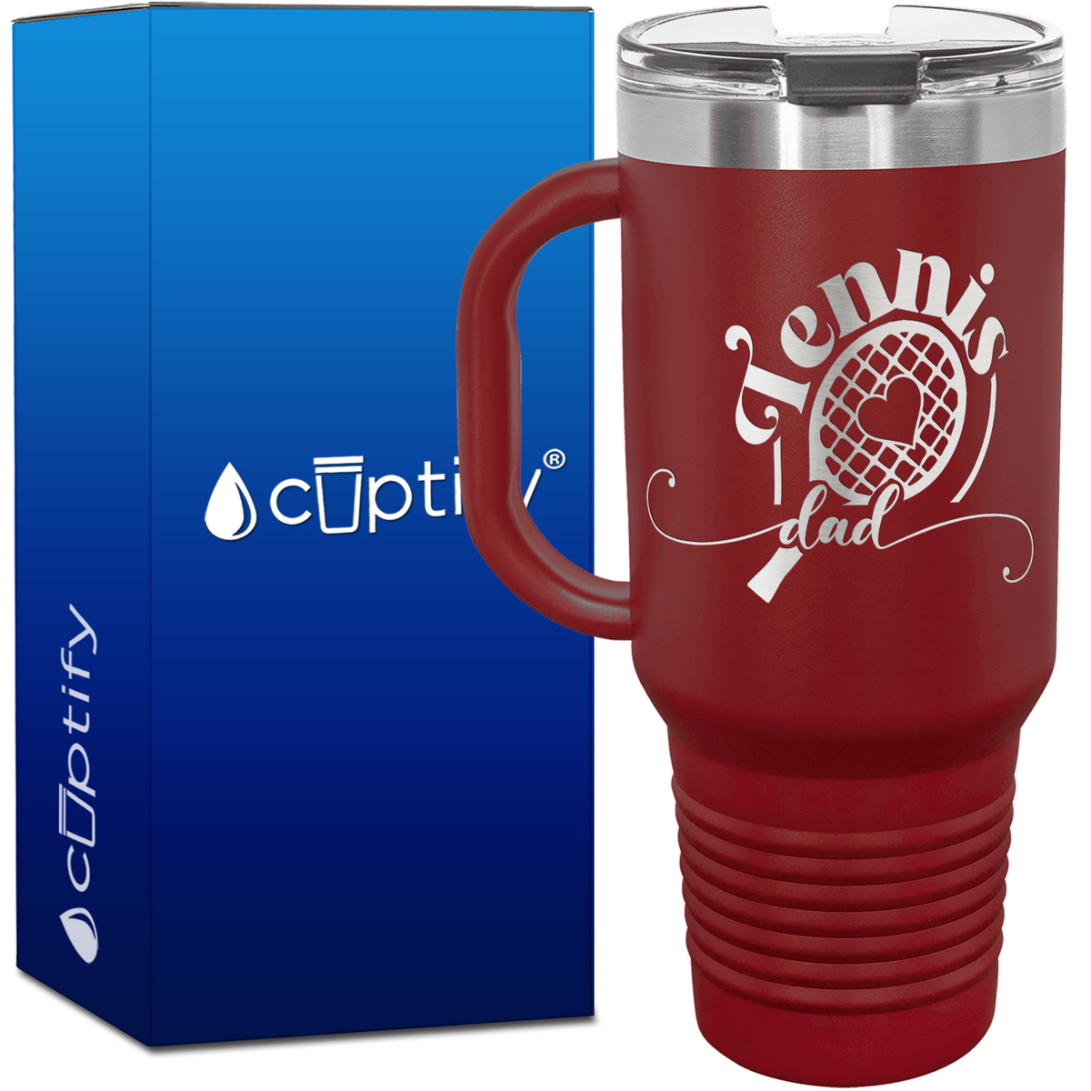Tennis Dad Racket with Heart 40oz Tennis Travel Mug