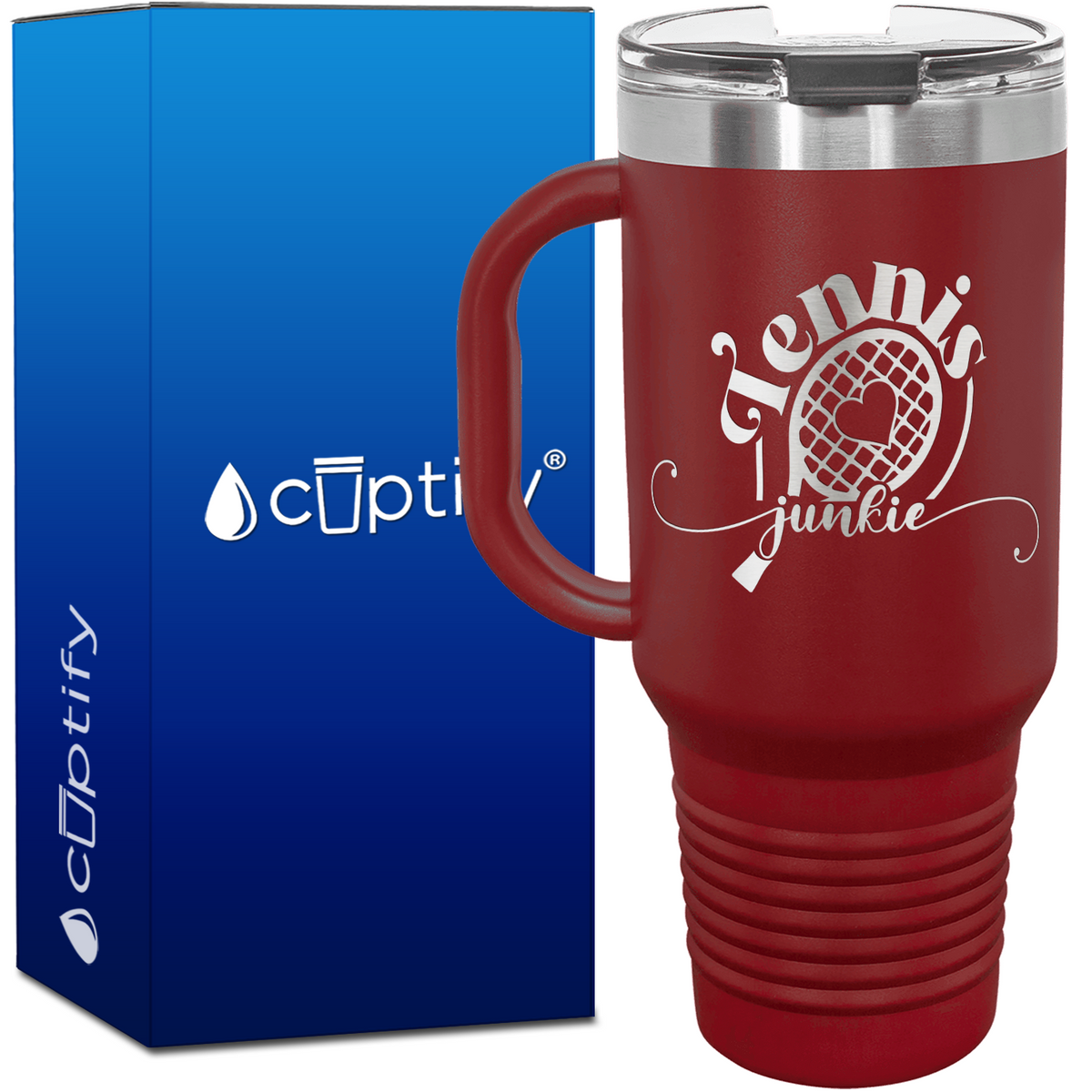 Tennis Junkie Racket with Heart 40oz Tennis Travel Mug