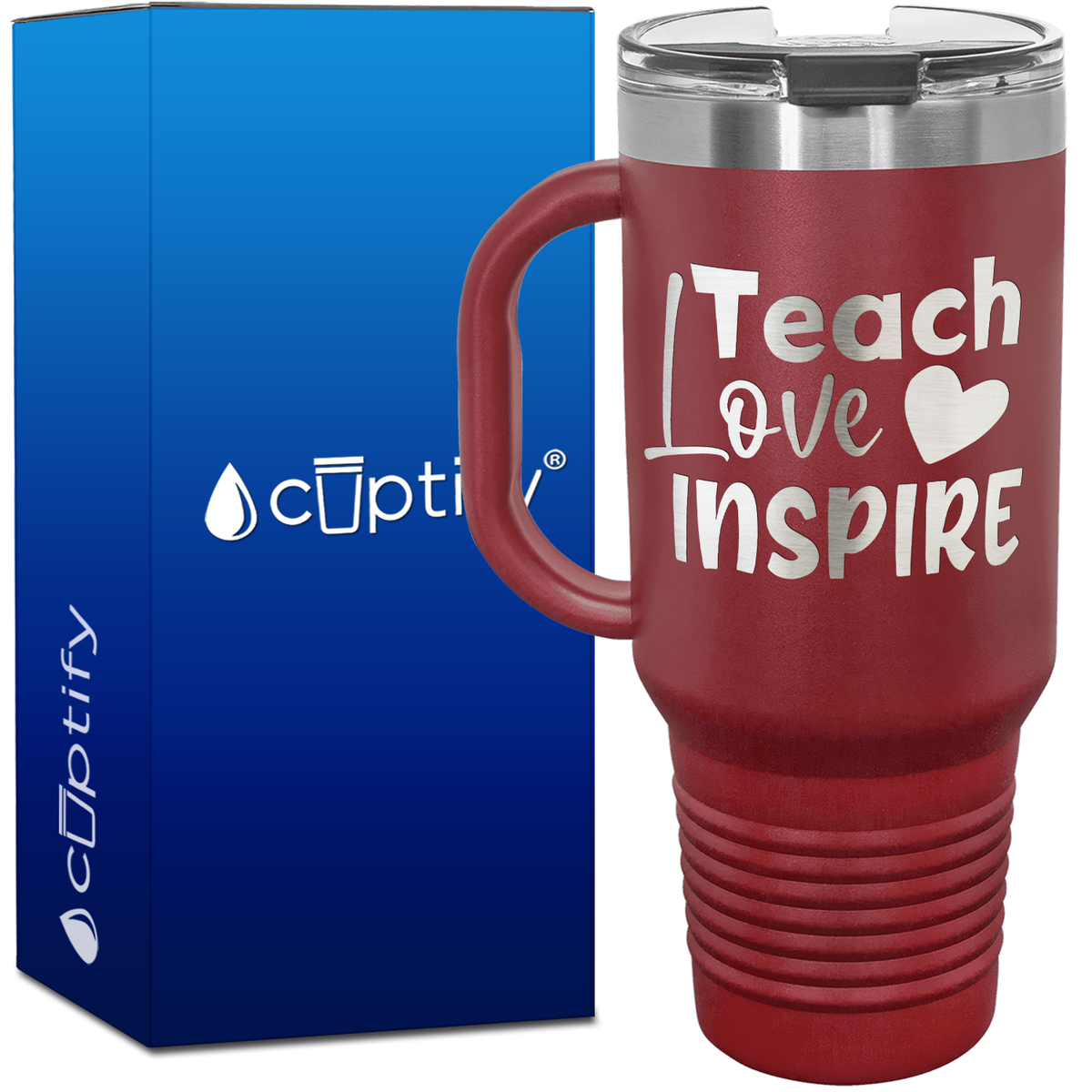 Teach Love Inspire with Heart 40oz Teacher Travel Mug