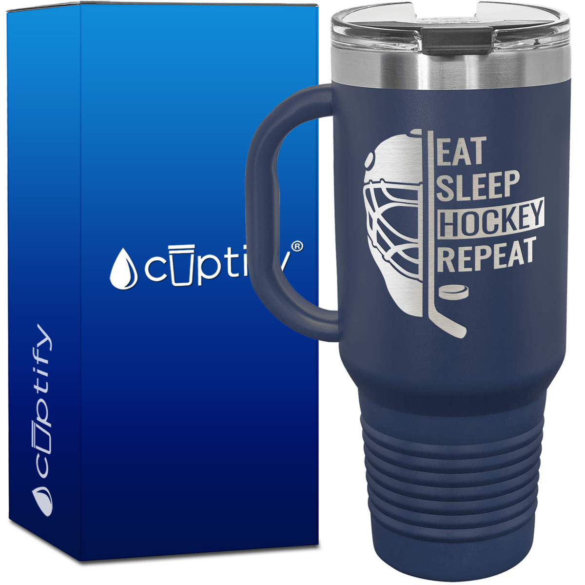 Eat. Sleep. Hockey. Repeat. Helmet 40oz Travel Mug