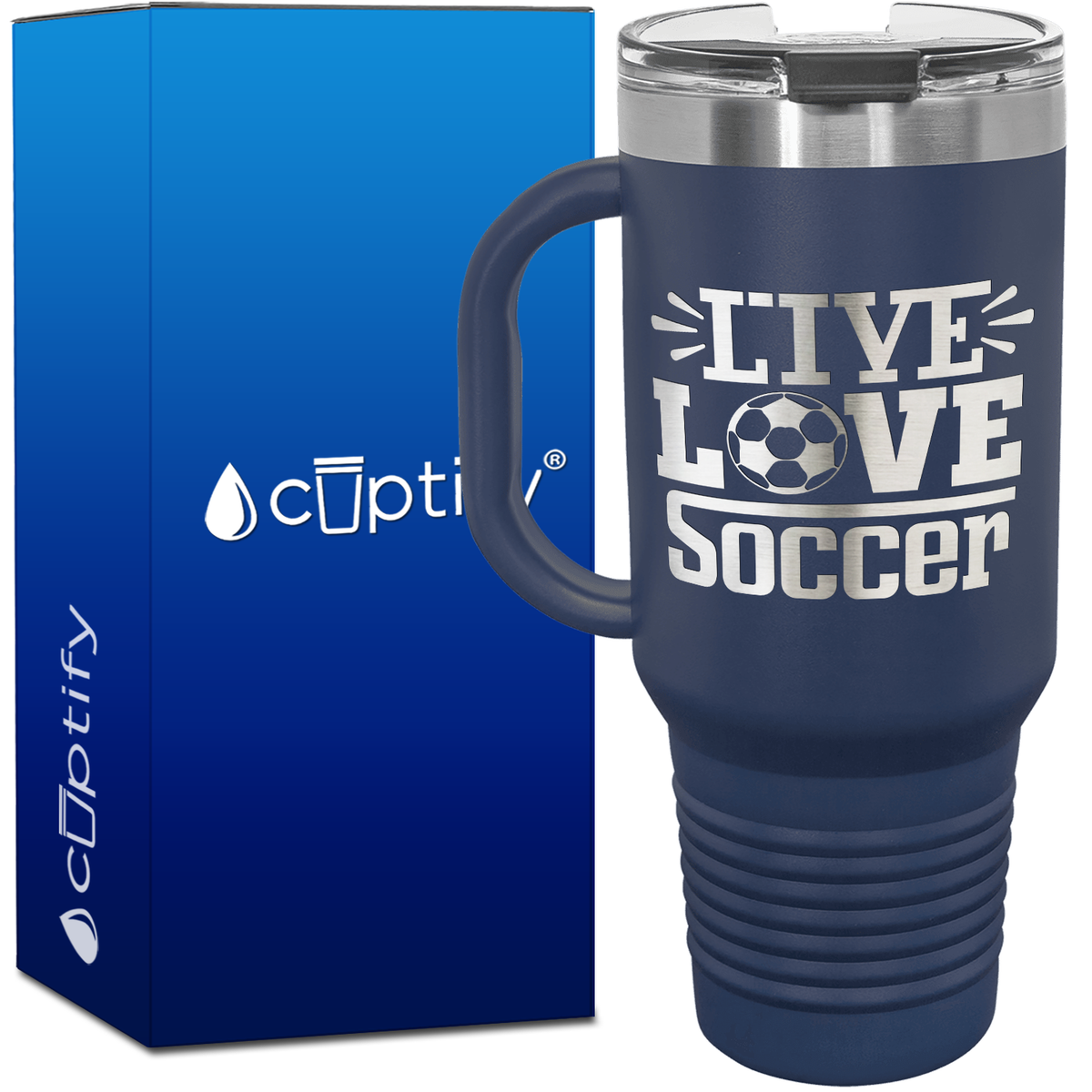 Live Love Soccer 40oz Soccer Travel Mug