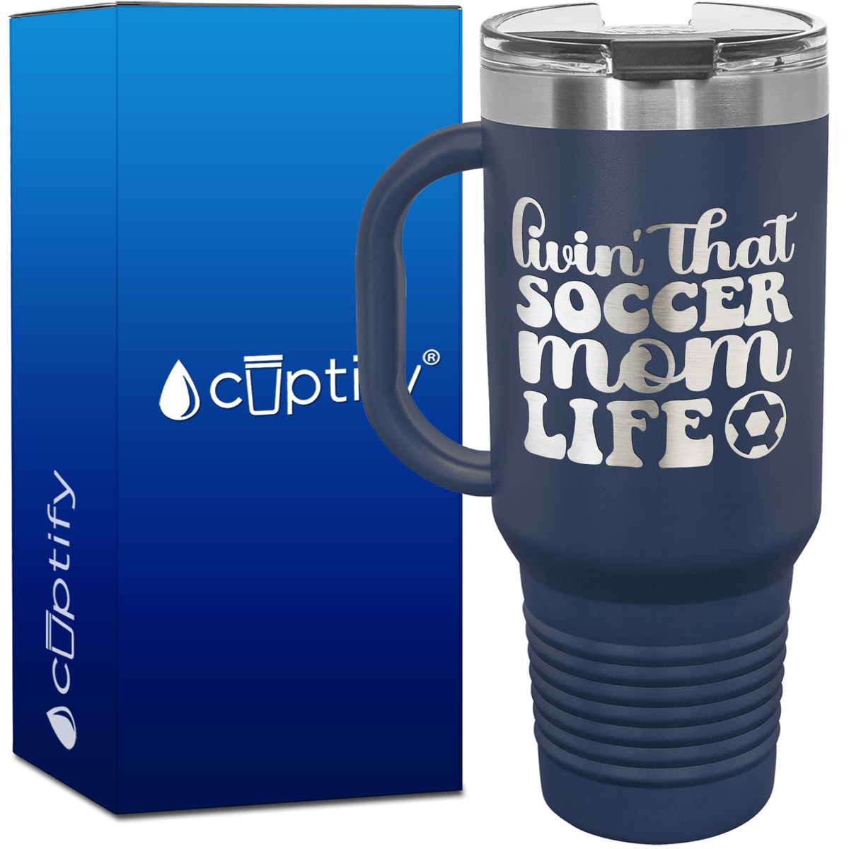 Livin' that Soccer Mom Life with Soccer Ball 40oz Soccer Travel Mug