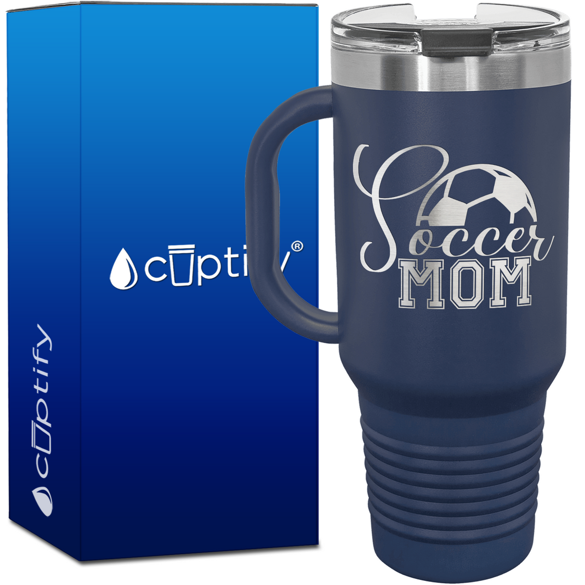Soccer Mom with Ball 40oz Soccer Travel Mug