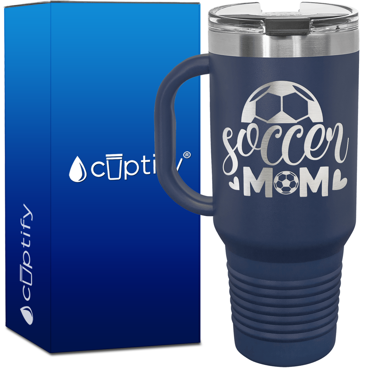 Soccer Mom Hearts and Ball 40oz Soccer Travel Mug