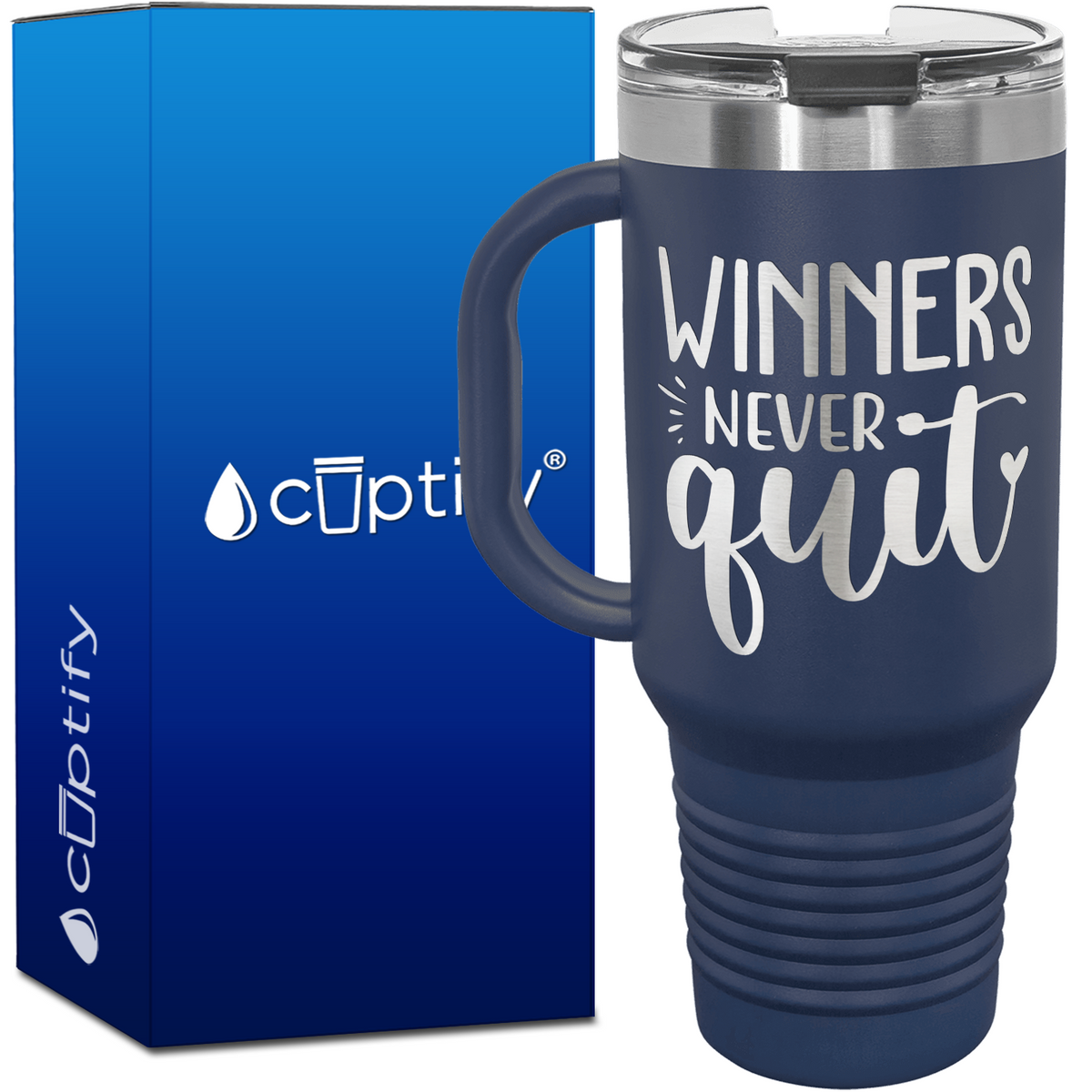 Winners Never Quit 40oz Baseball Travel Mug
