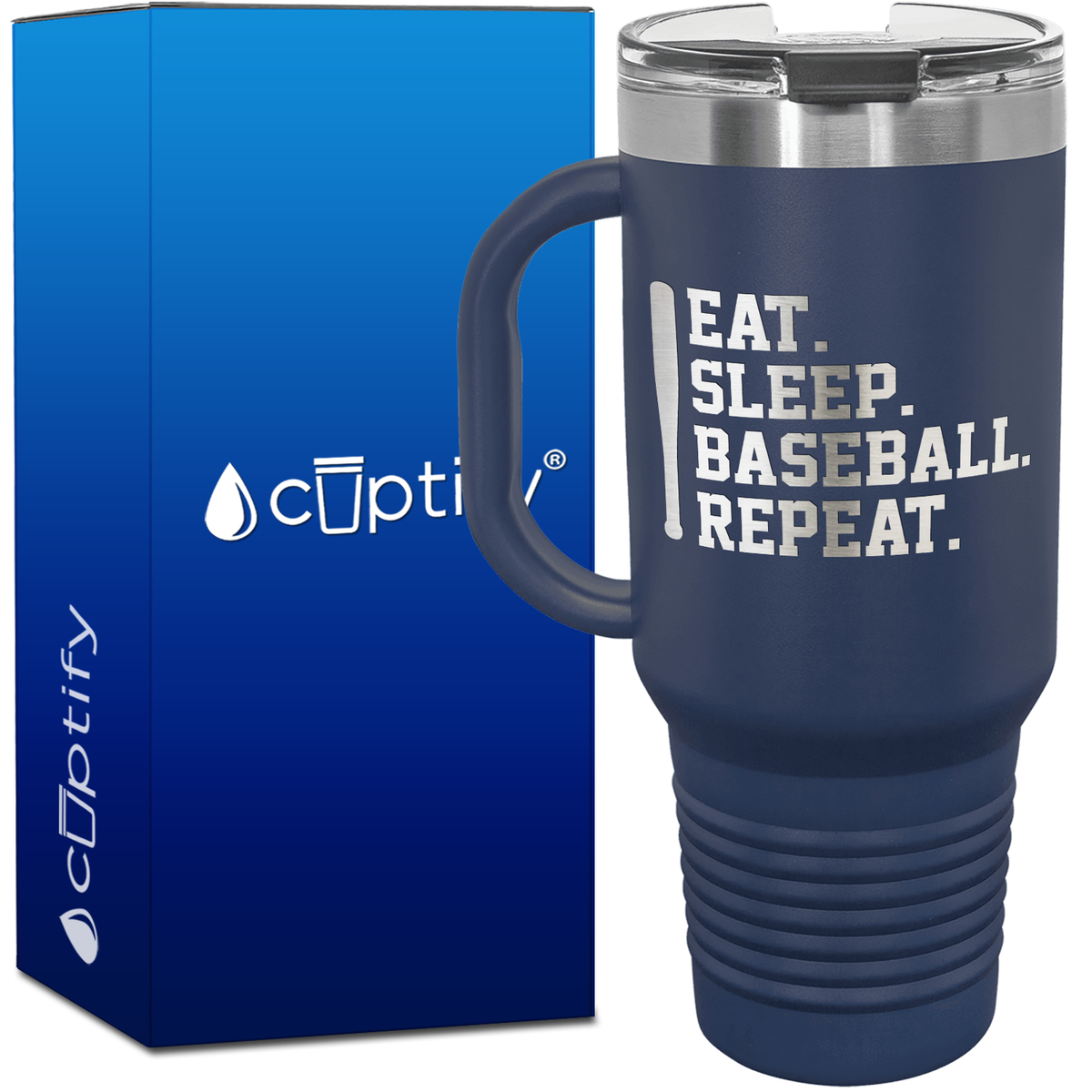 Eat. Sleep. Baseball. Repeat. Bat 40oz Baseball Travel Mug