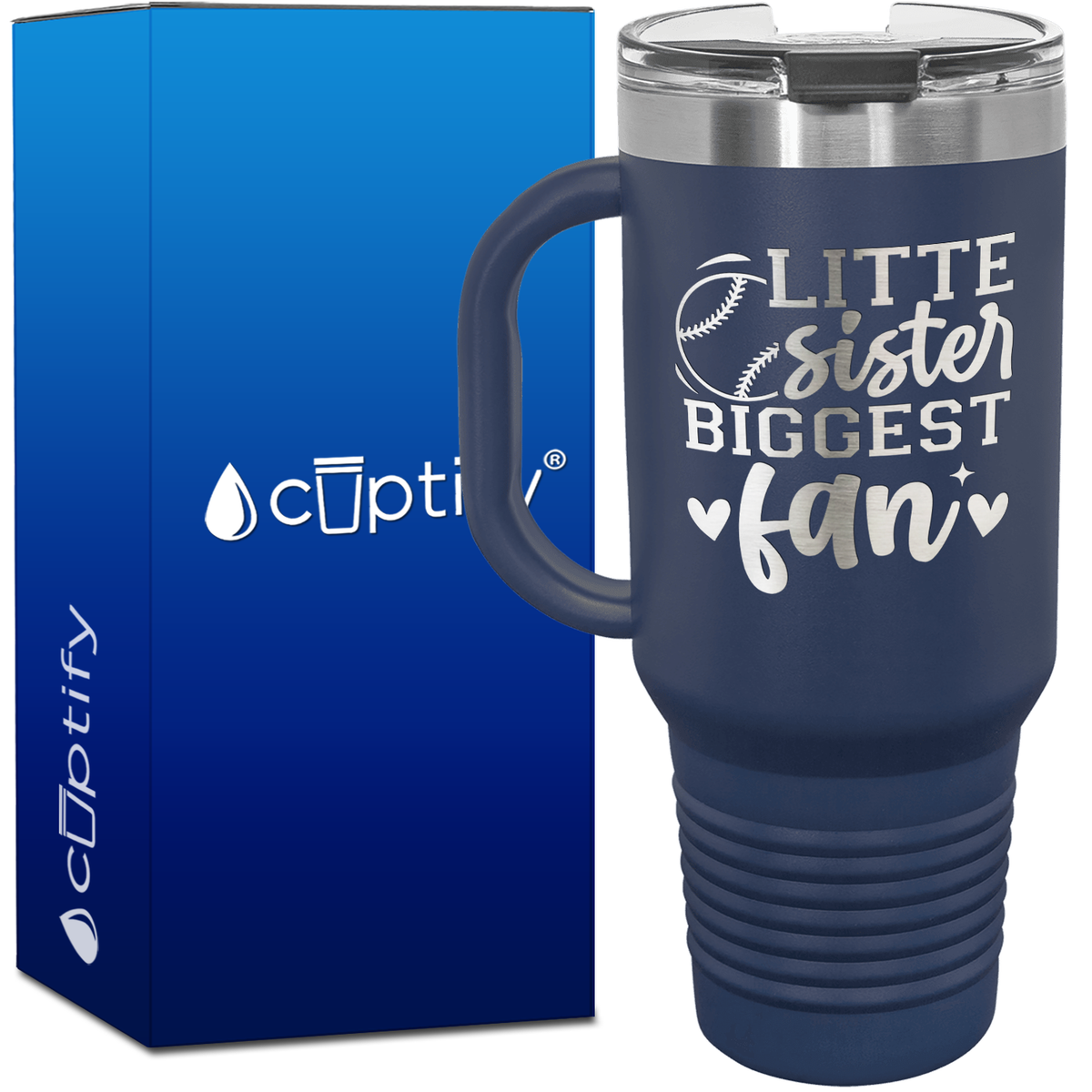 Little Sister Biggest Fan 40oz Baseball Travel Mug
