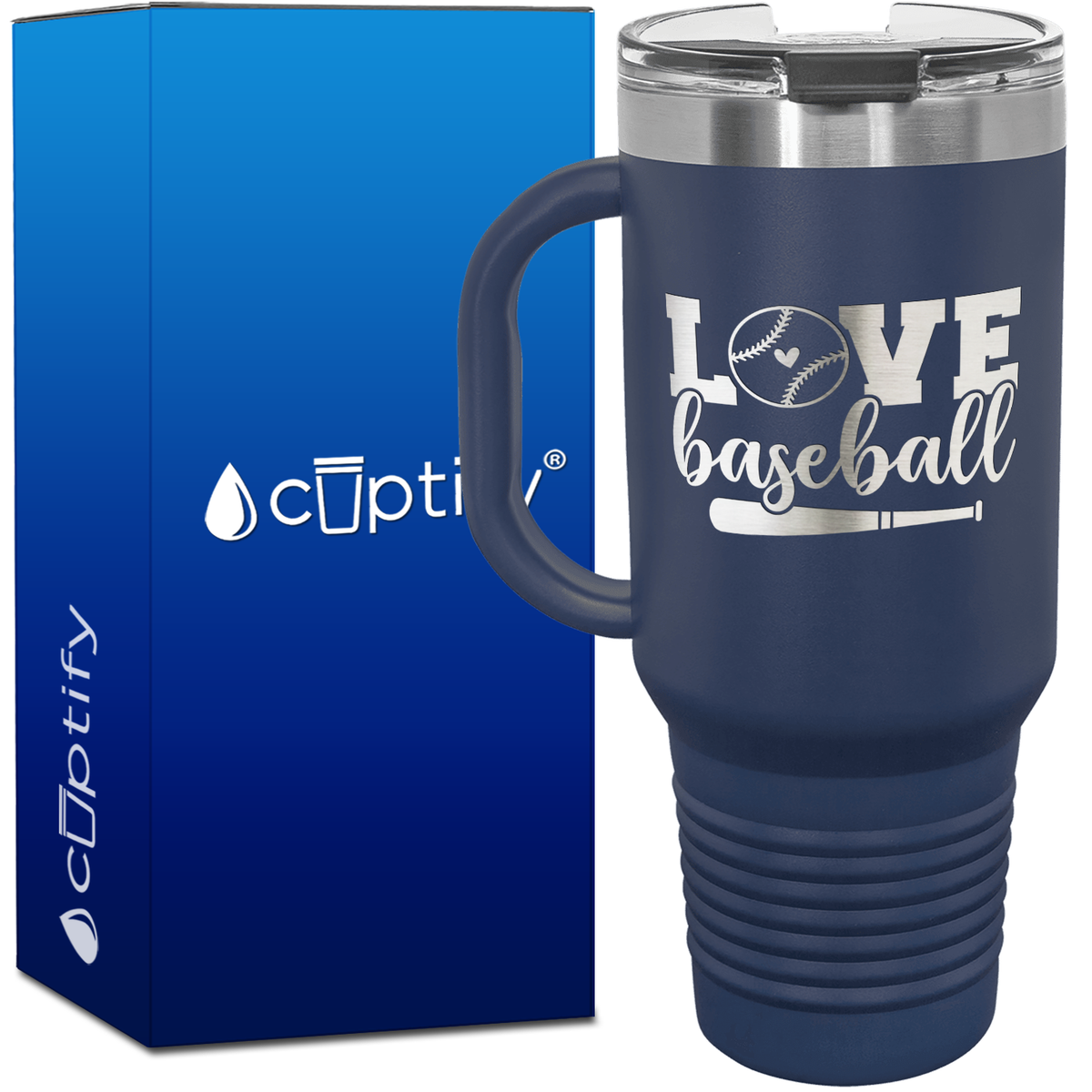 Love Baseball Bat and Ball 40oz Baseball Travel Mug