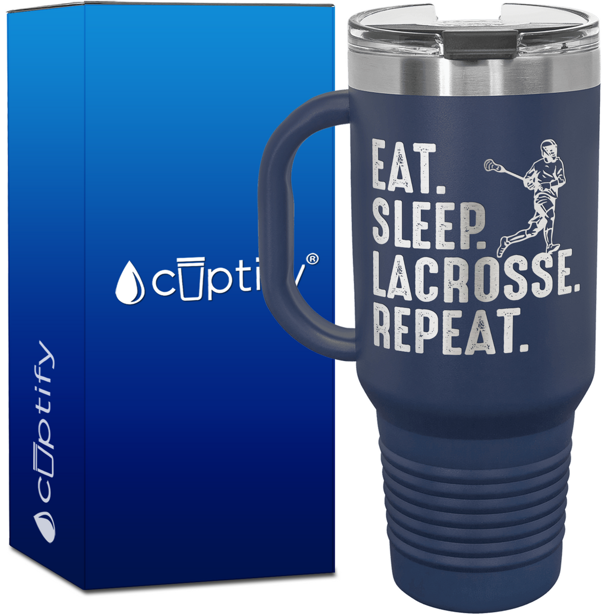 Eat. Sleep. Lacrosse. Repeat. 40oz Lacrosse Travel Mug