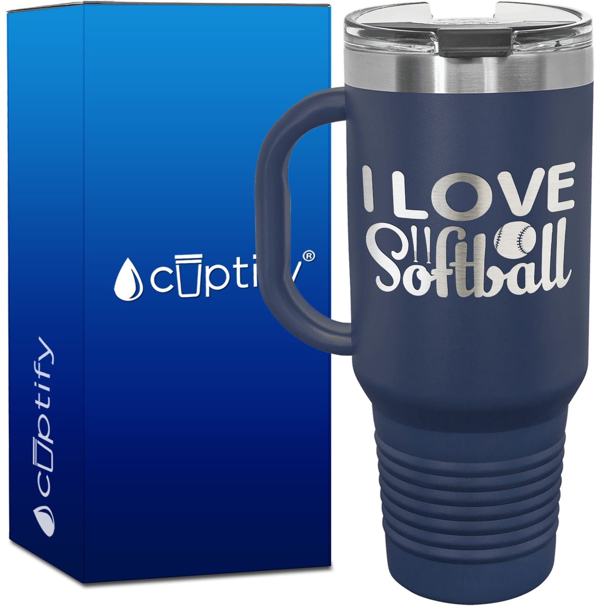 I Love Softball 40oz Softball Travel Mug