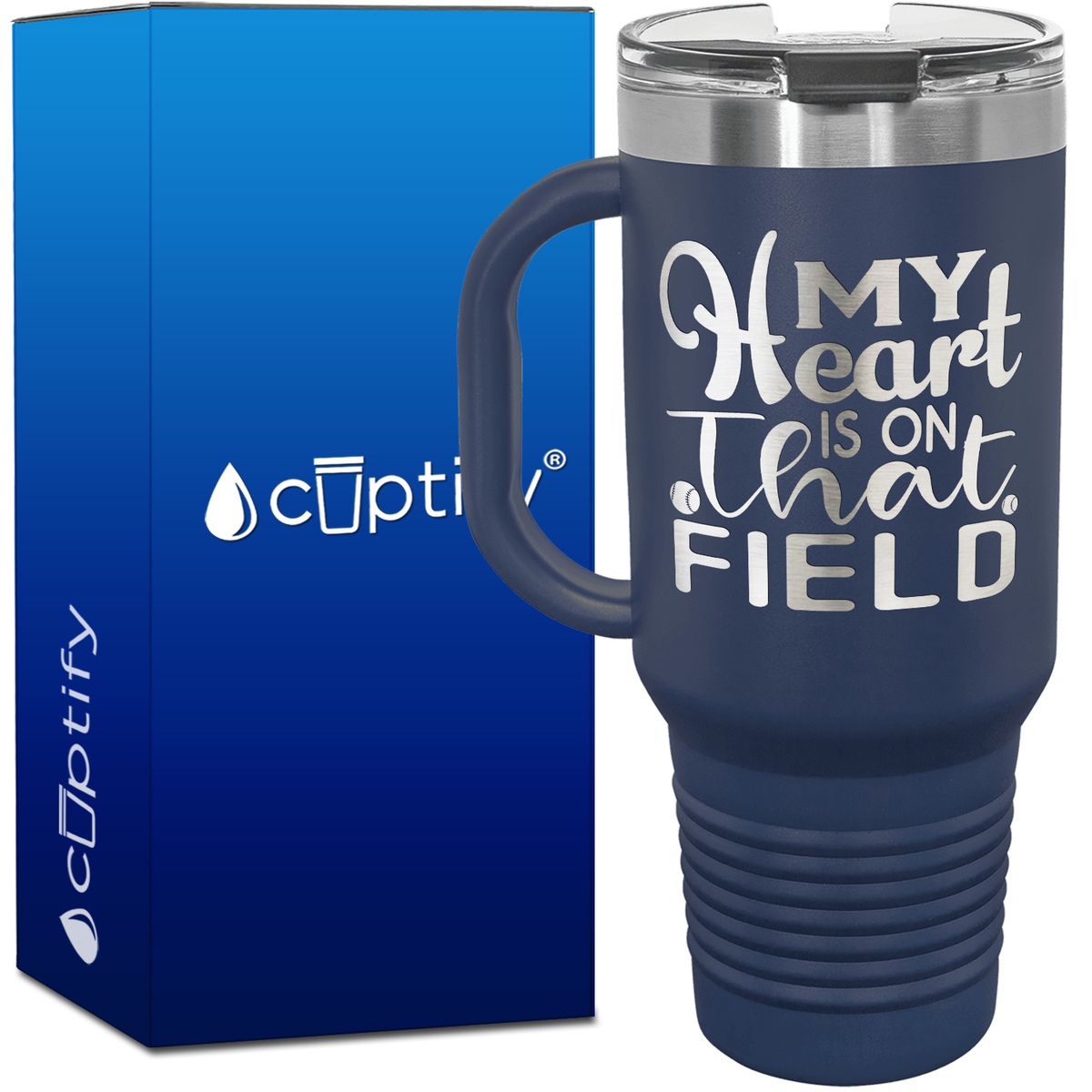 My Heart is on That Field Softball 40oz Softball Travel Mug