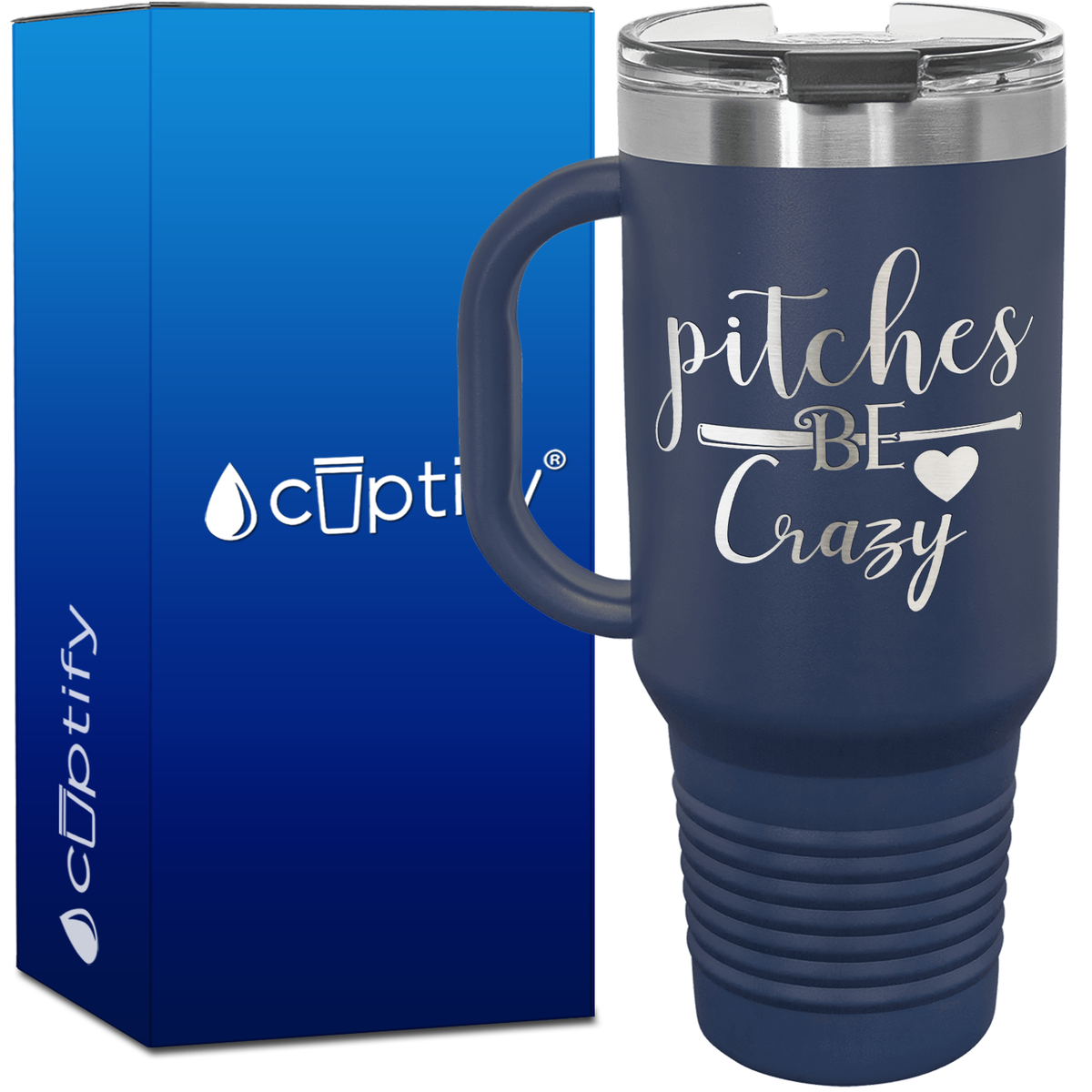 Pitches Be Crazy 40oz Softball Travel Mug