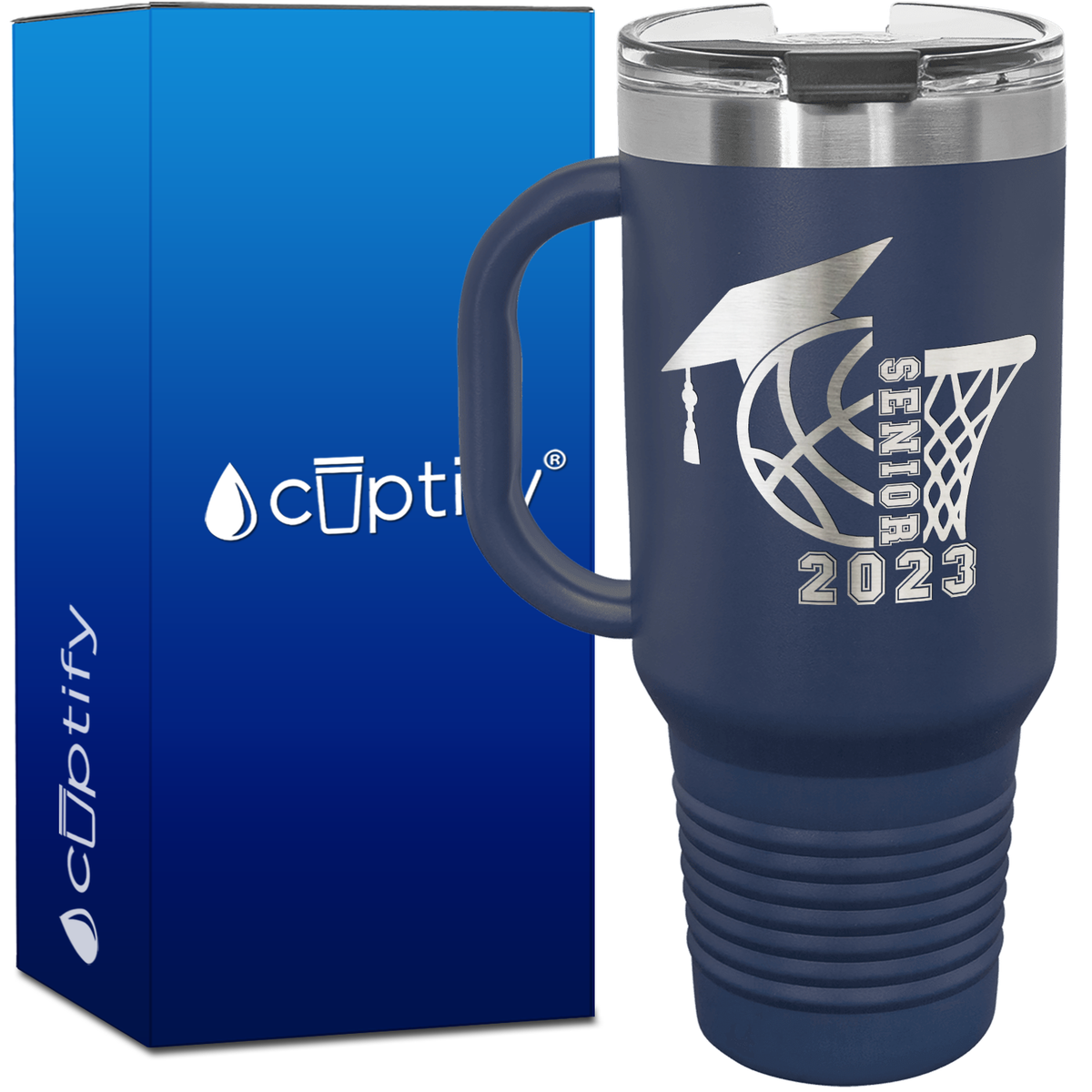 Basketball Senior with Grad Cap 40oz Basketball Travel Mug