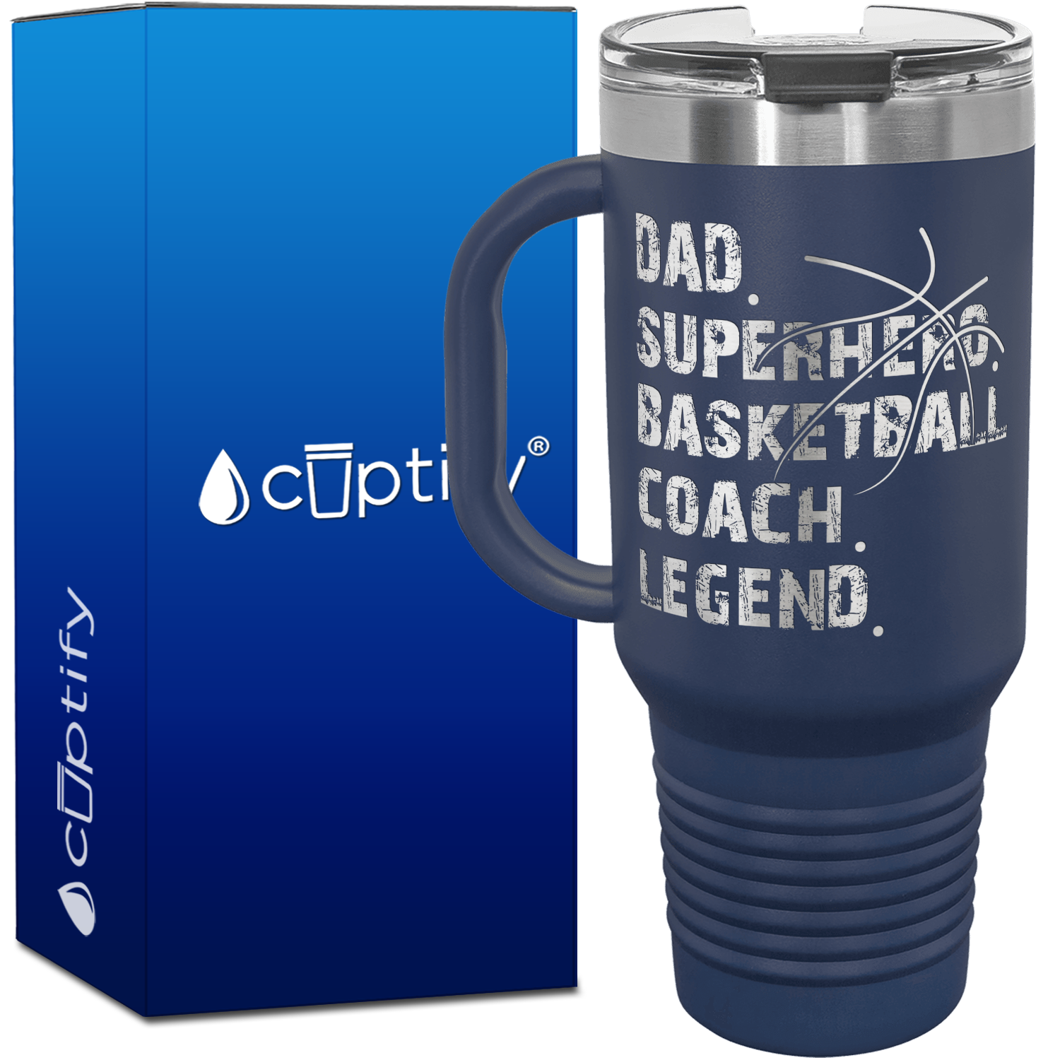 Dad. Superhero. Basketball Coach. Legend. 40oz Basketball Travel Mug