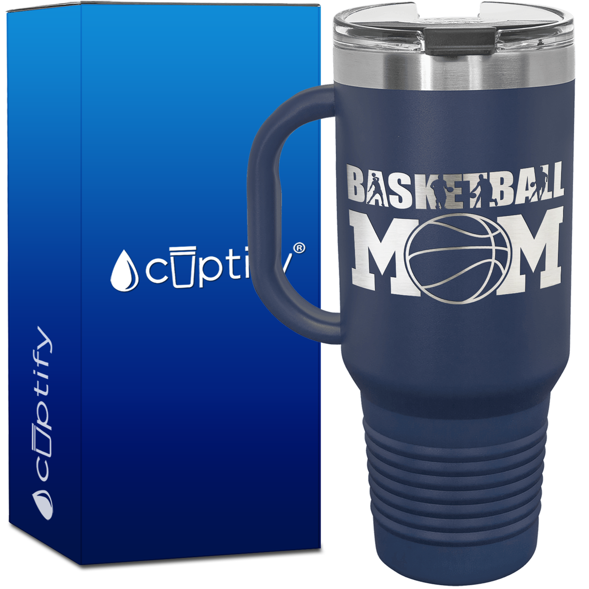Basketball Mom Player Silhouettes 40oz Basketball Travel Mug