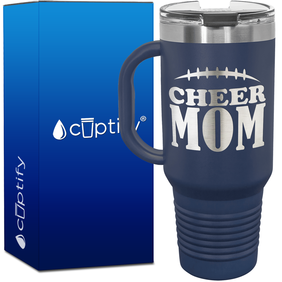 Cheer Mom Football Stitches 40oz Cheer Travel Mug