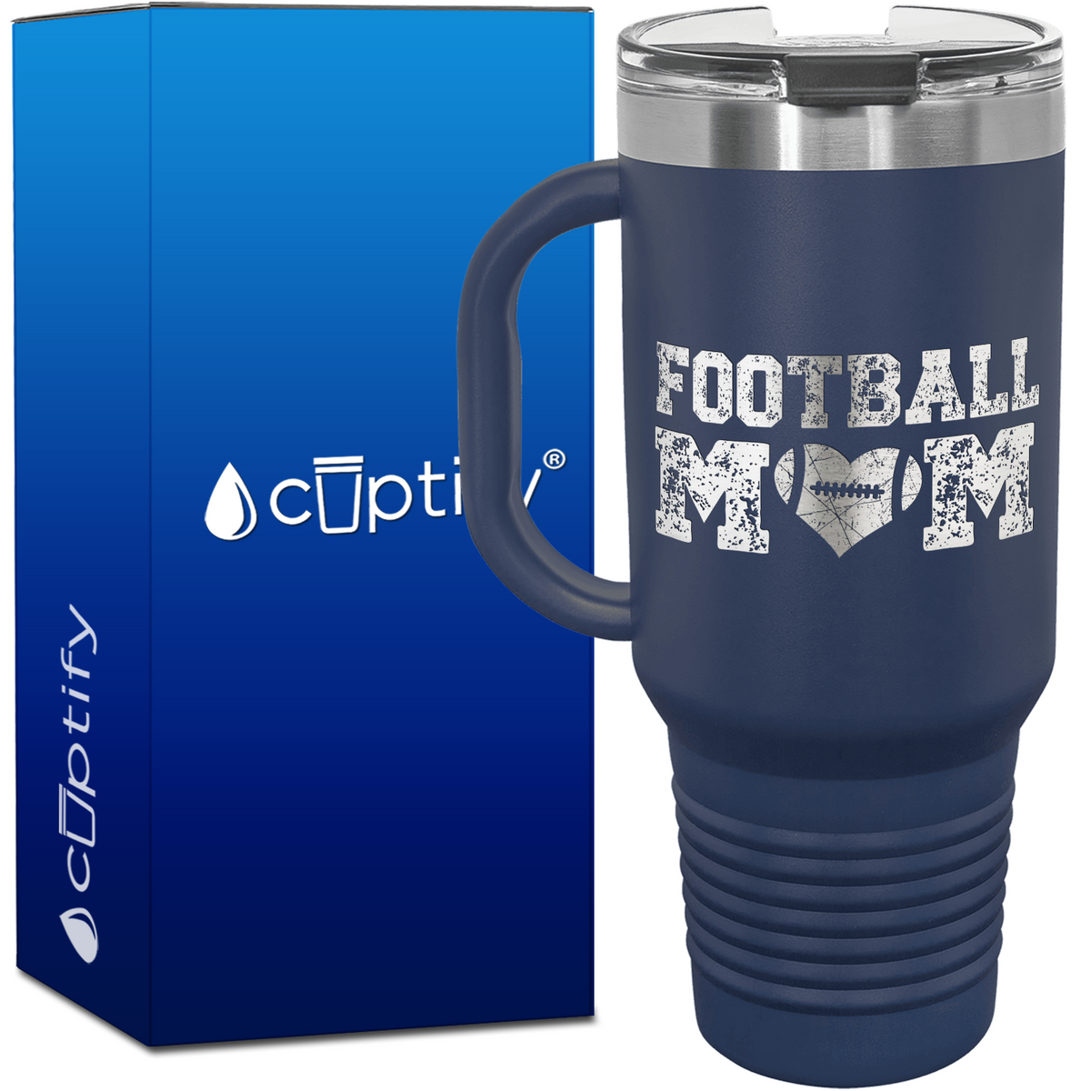 Football Mom Distressed 40oz Football Travel Mug