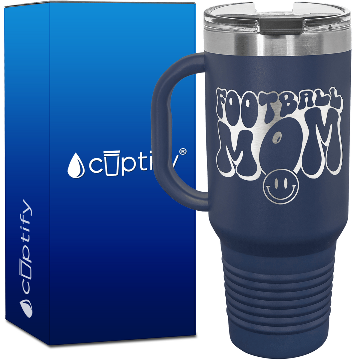 Football Mom Smiley Face 40oz Football Travel Mug