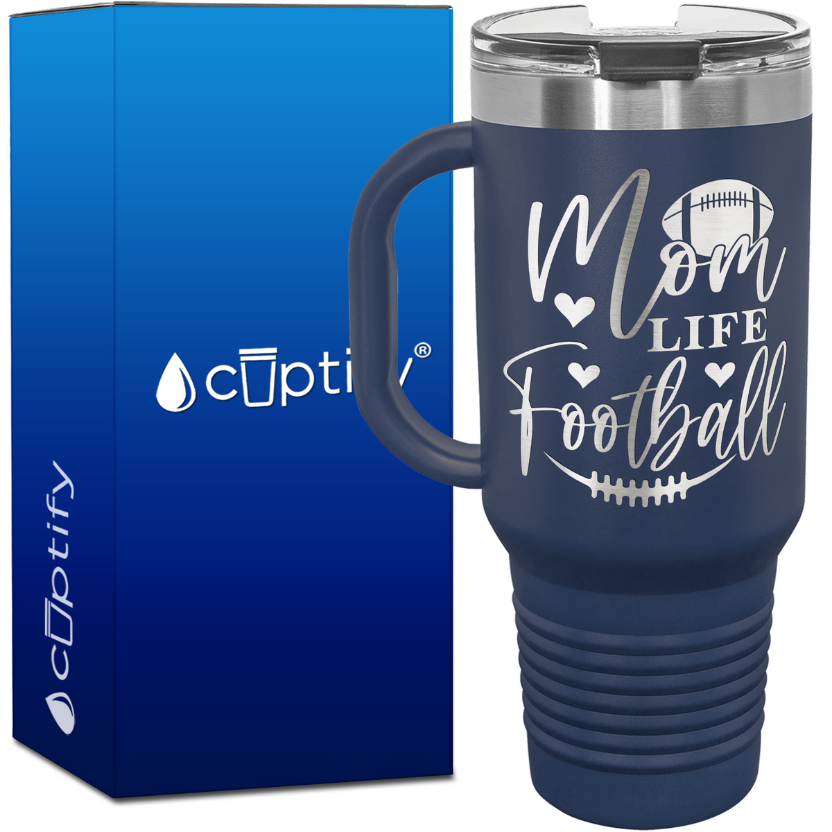 Mom Life Football 40oz Football Travel Mug