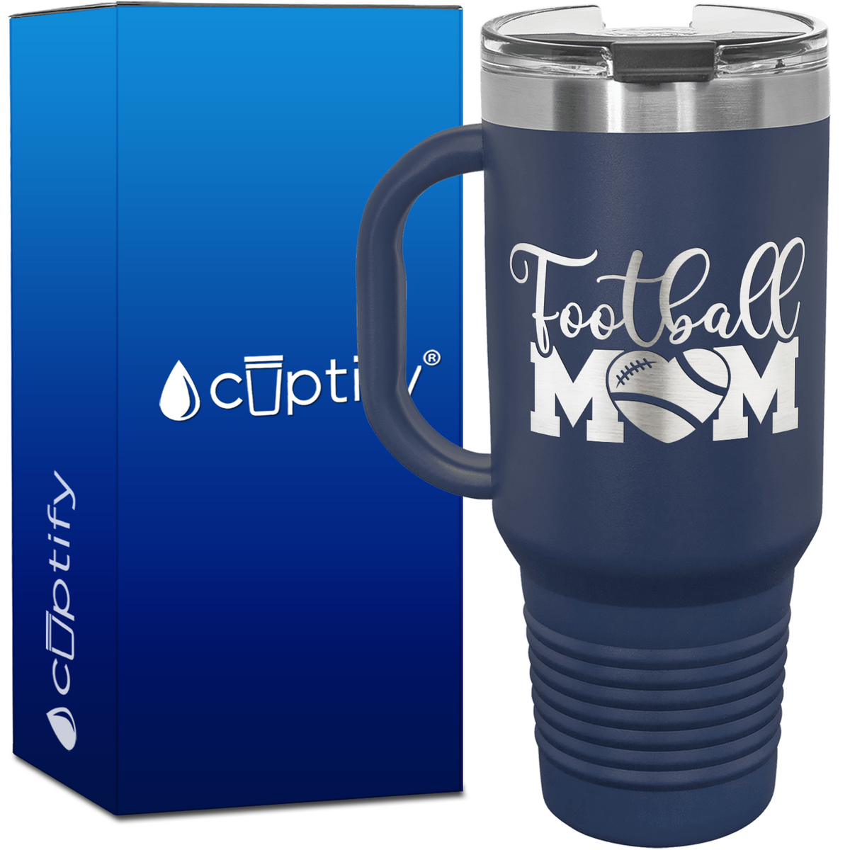 Football Mom Heart 40oz Football Travel Mug