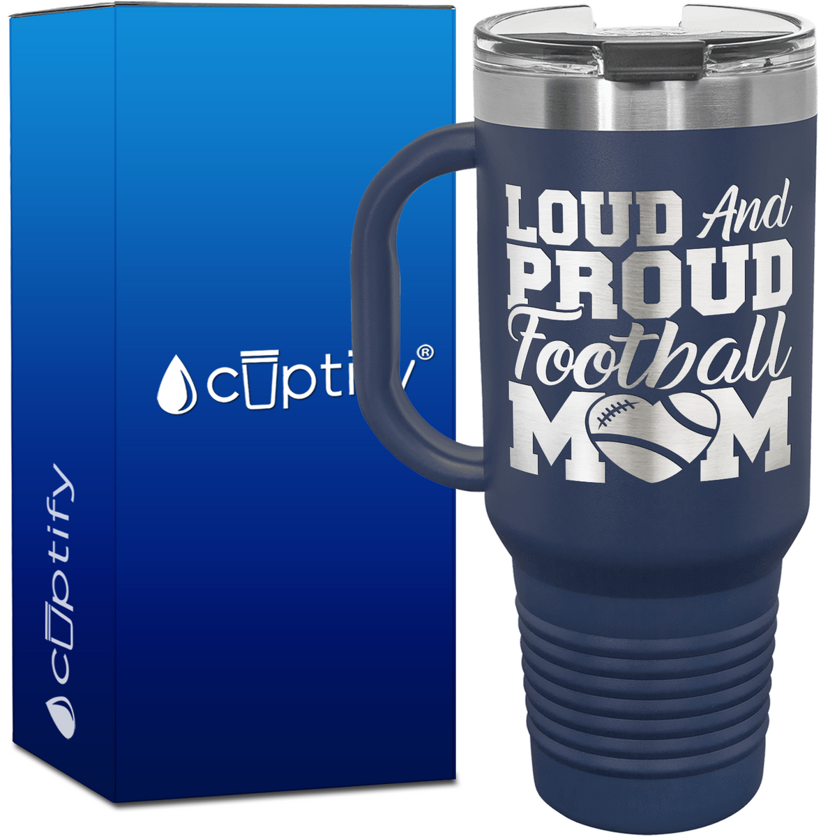 Loud and Proud Football Mom Heart 40oz Football Travel Mug