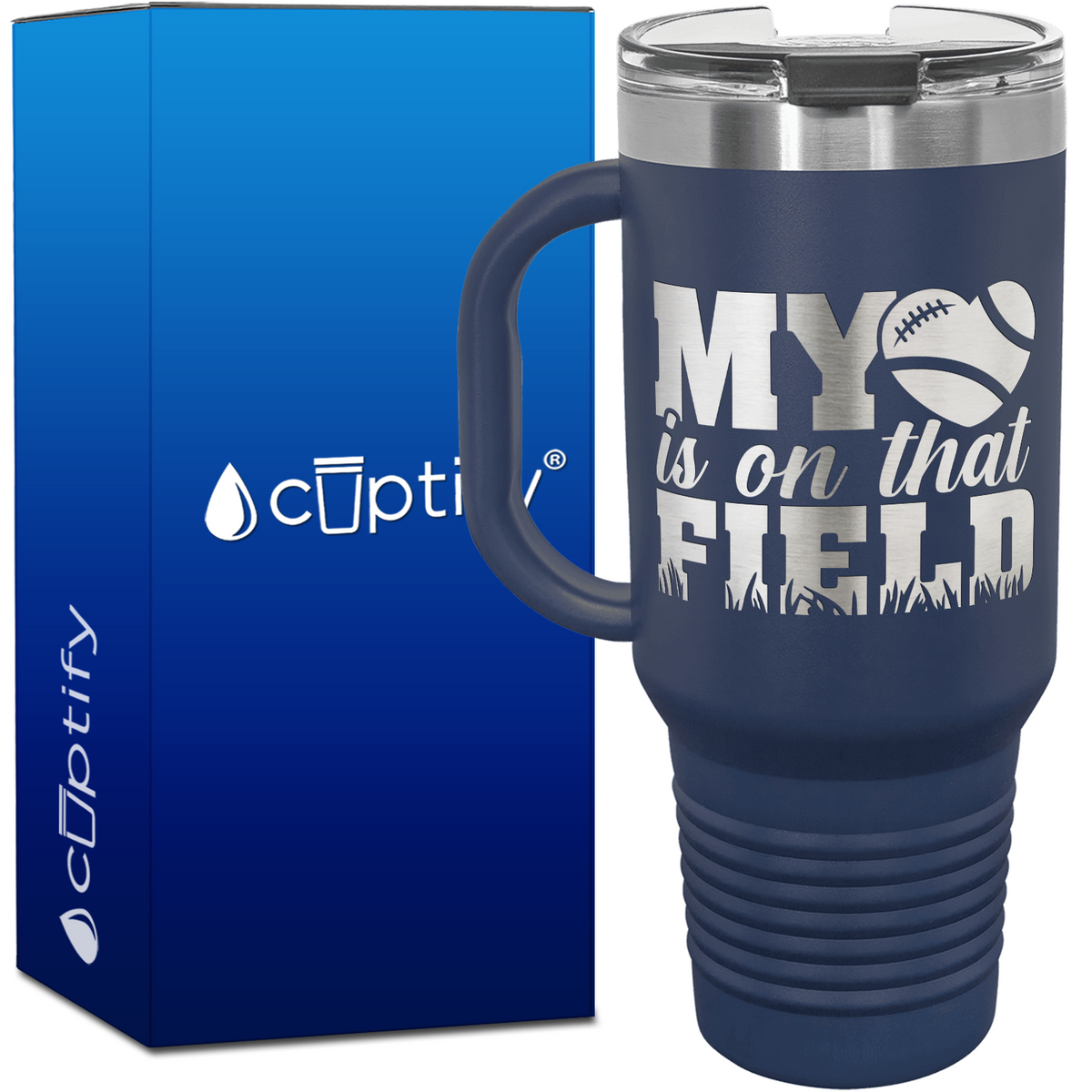 My Heart is on That Field Football 40oz Football Travel Mug
