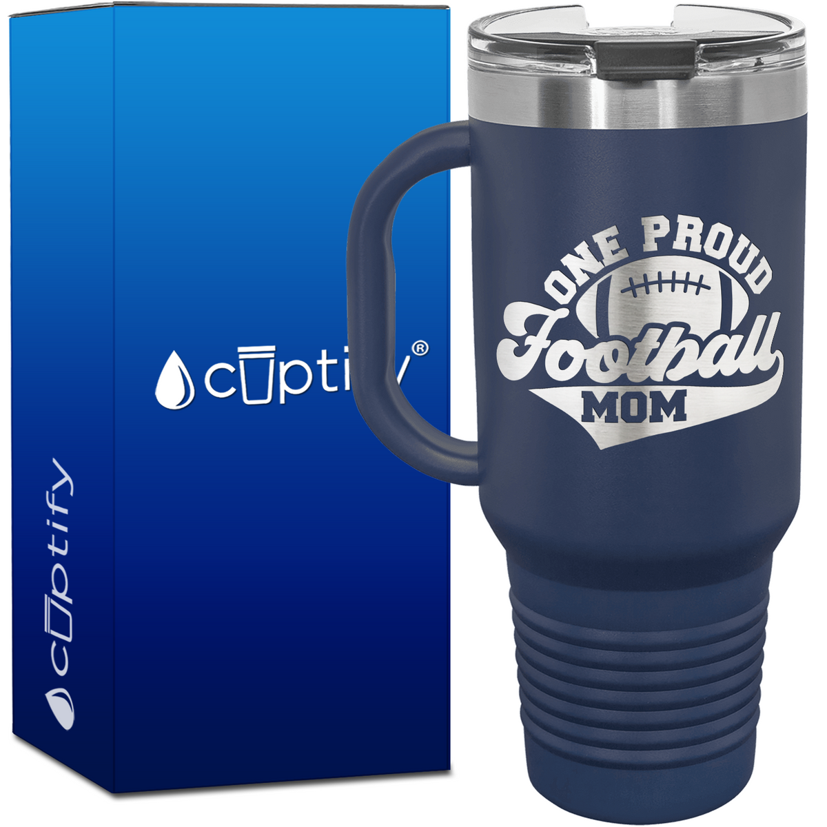 One Proud Football Mom 40oz Football Travel Mug