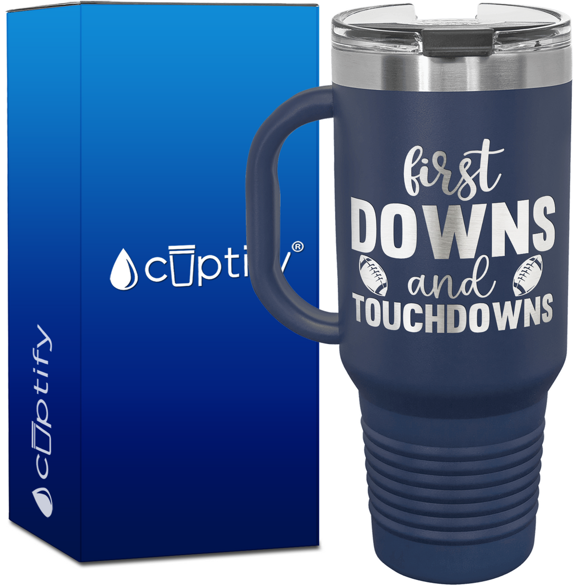 First Downs and Touchdowns 40oz Football Travel Mug