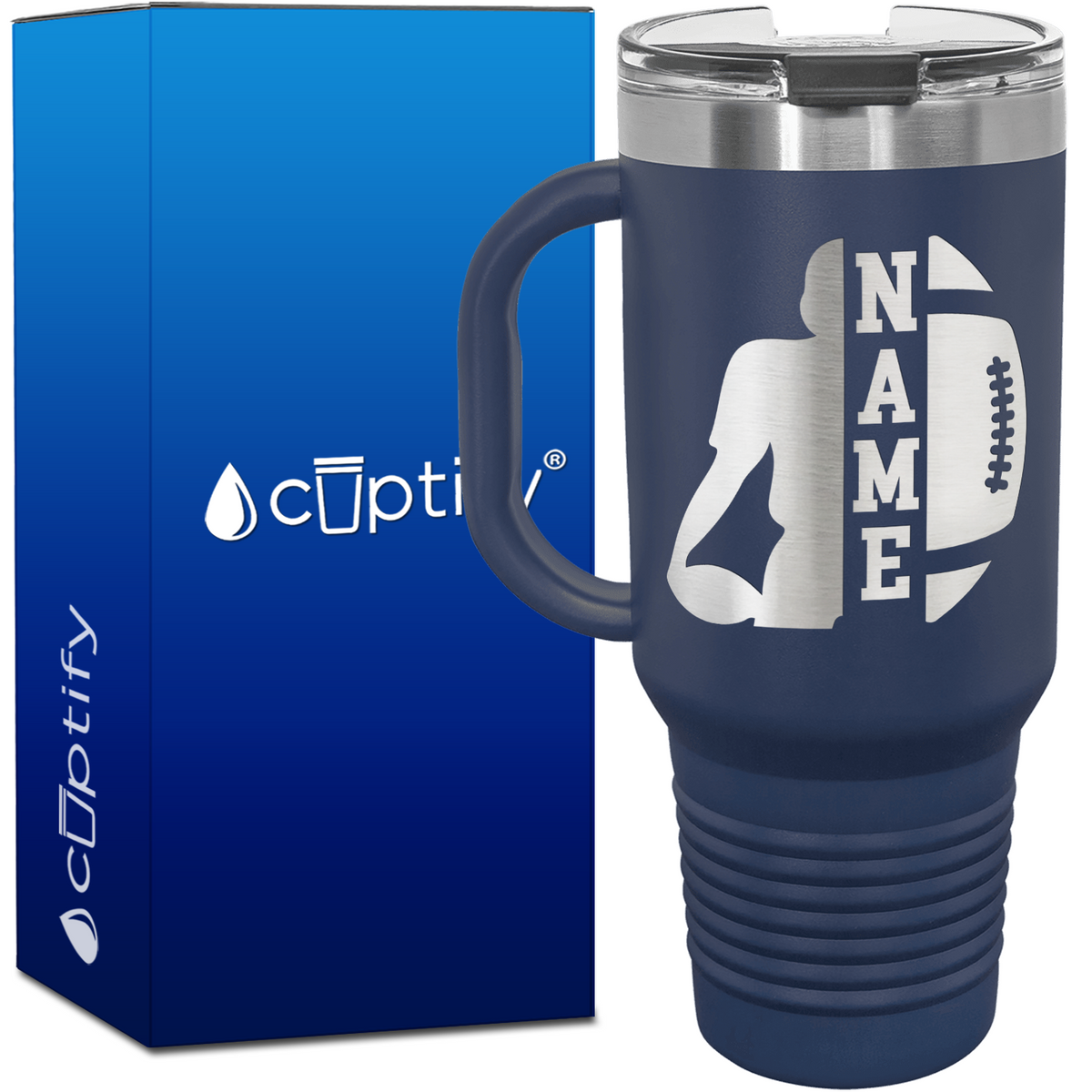 Personalized Football Player with Football 40oz Football Travel Mug